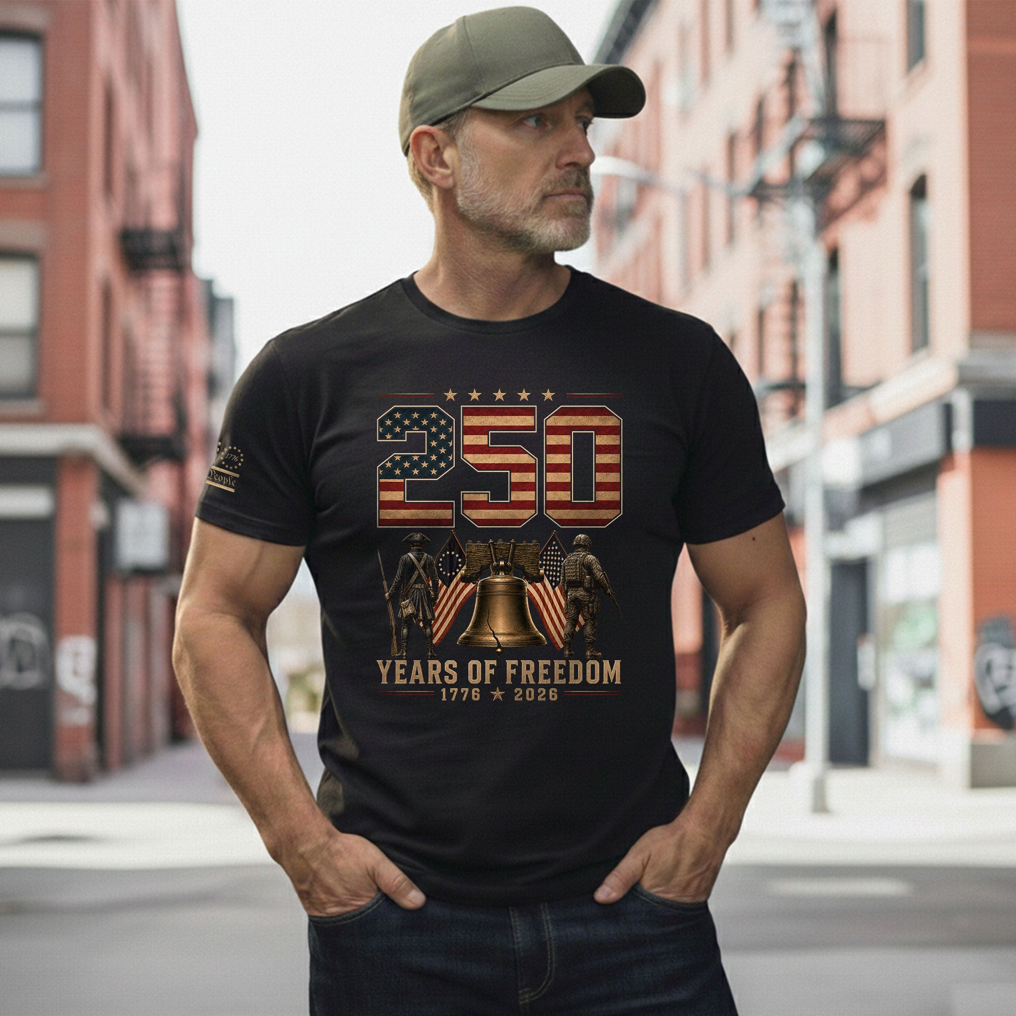 250 Years Of Freedom Tee - Historic Liberty Bell Patriotic Soldier Cotton Shirt - Rust Field Wear