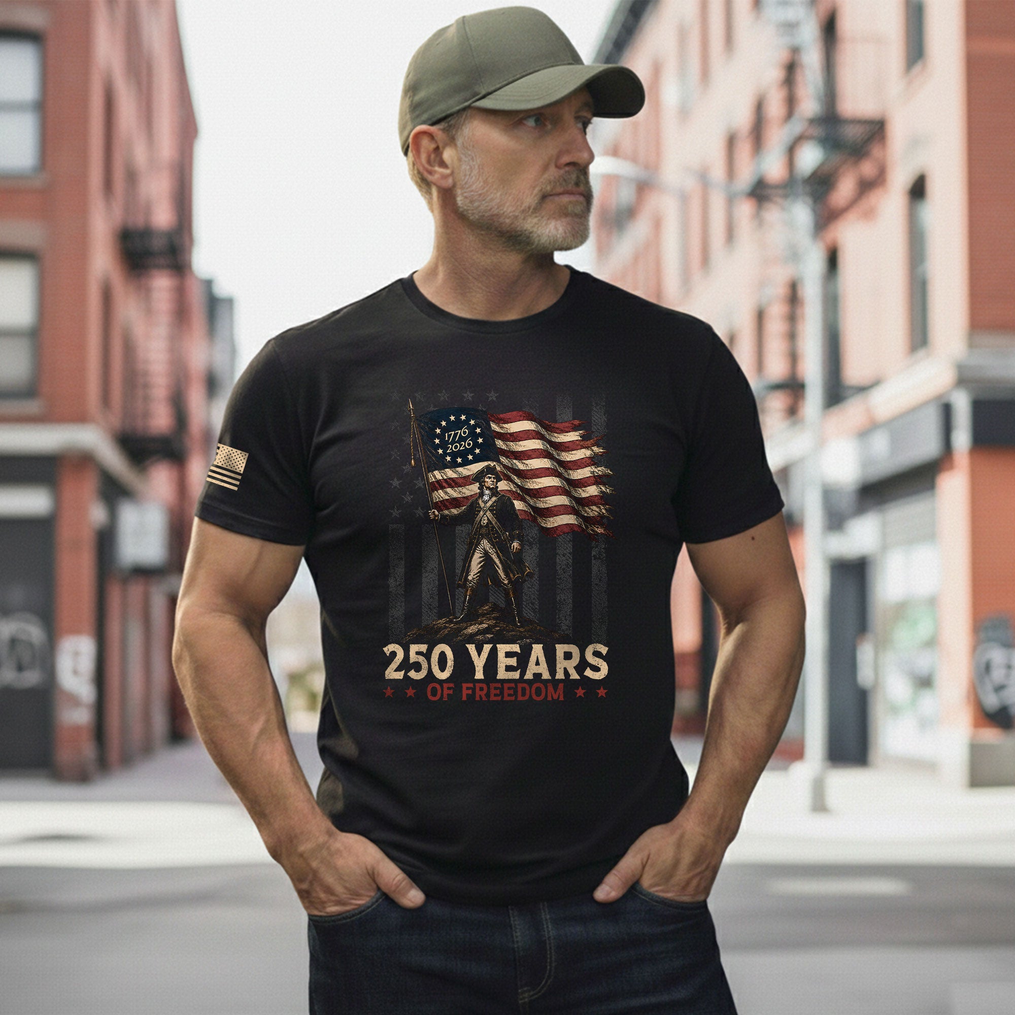 250th Anniversary Freedom Tee - Vintage George Washington Patriotic Cotton Graphic Shirt - Rust Field Wear