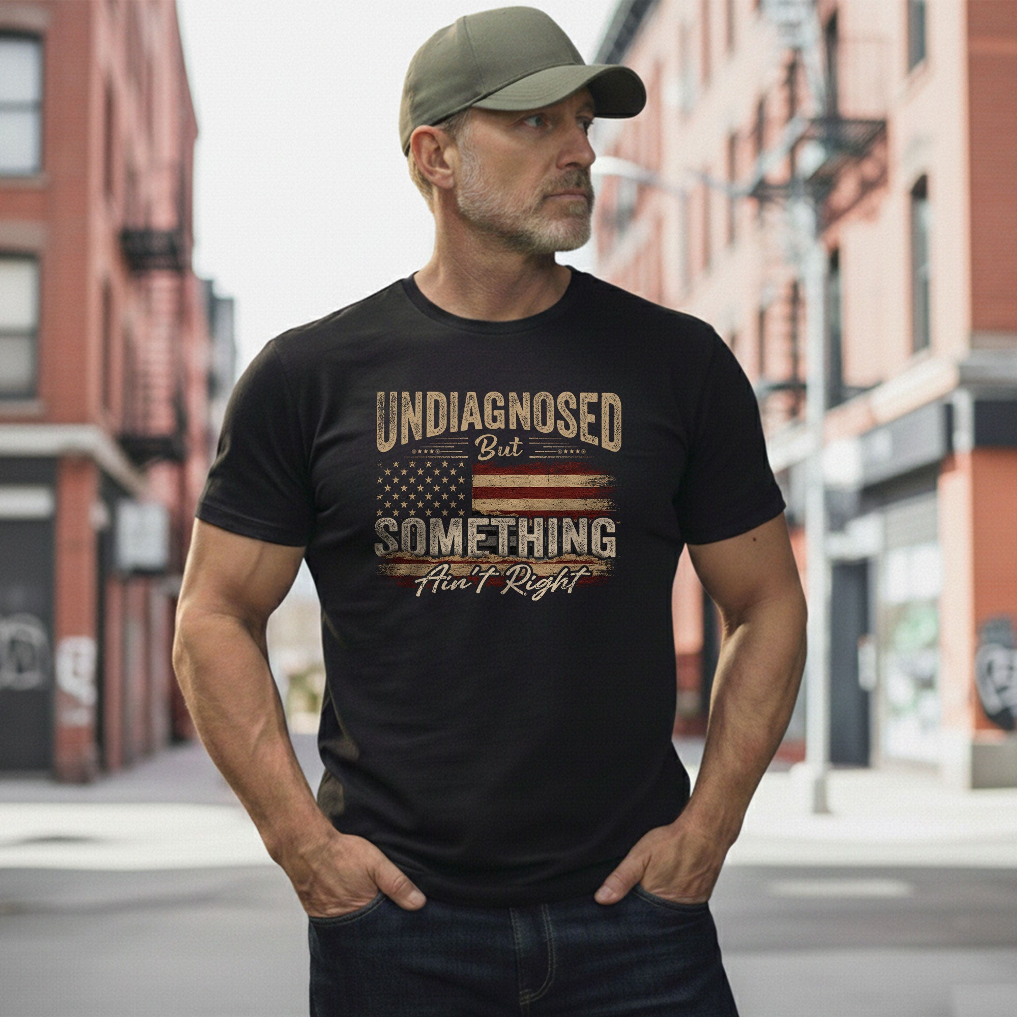 Undiagnosed But Something Ain't Right T-Shirt Distressed American Flag Humor Tee - Rust Field Wear
