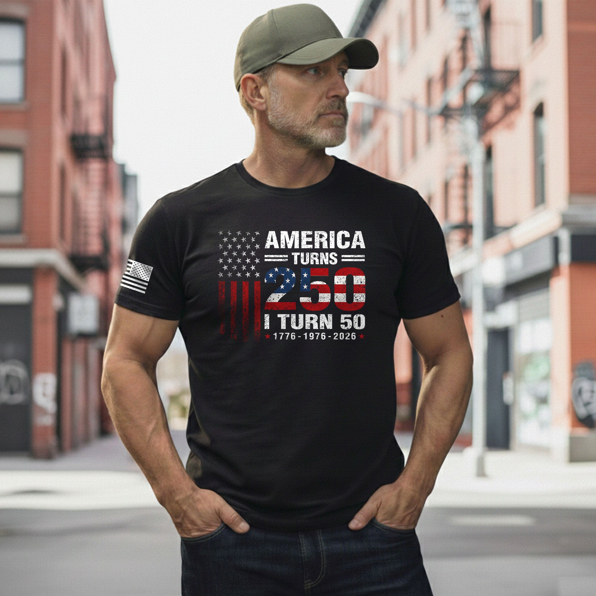 Vintage Style 250 & 50 Birthday Shirt: 1776-2026 Patriotic Anniversary Graphic Tee - Rust Field Wear