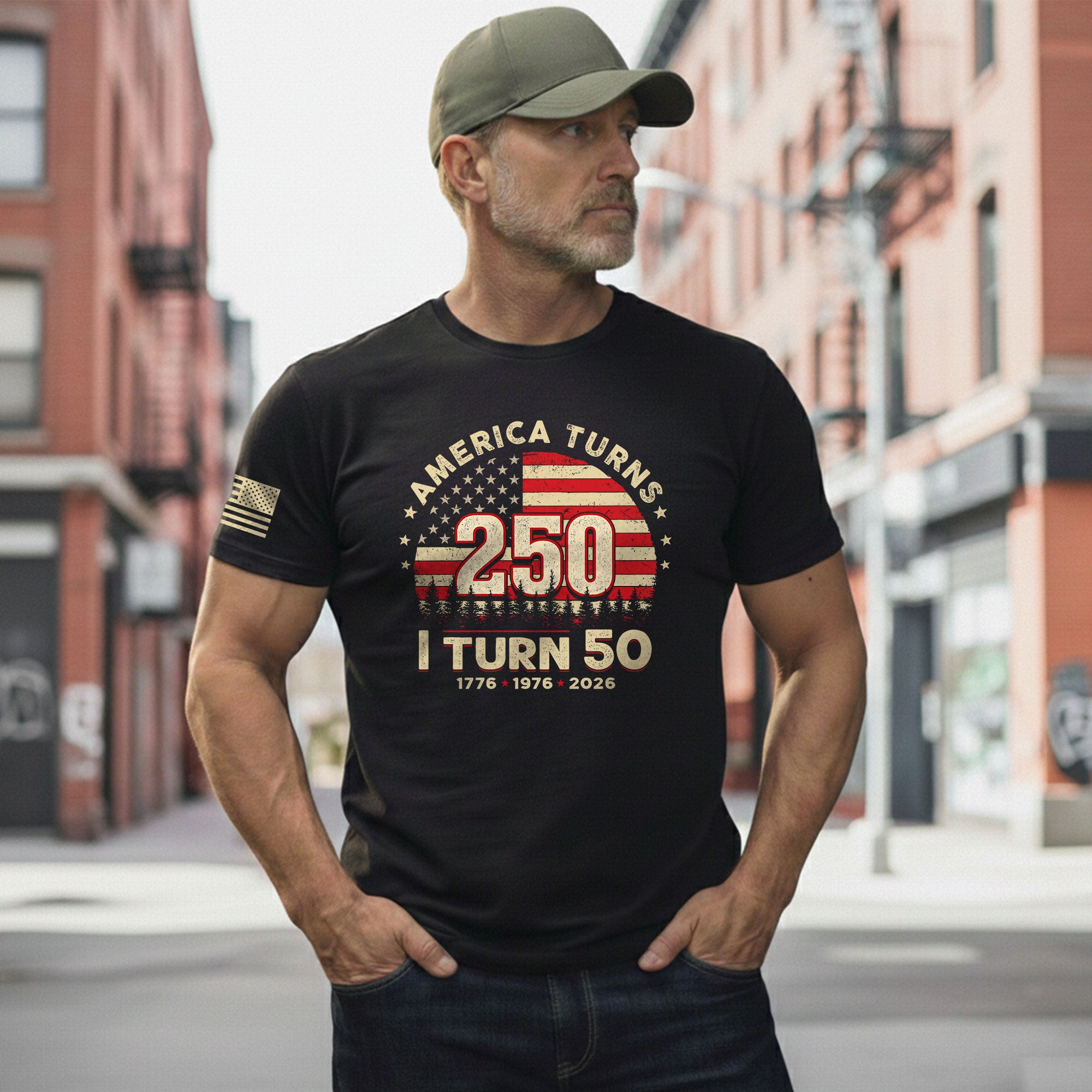 Awesome 1776 2026 Birthday Shirt America Turns 250 And I Turn 50 Patriotic Graphic Tee - Rust Field Wear