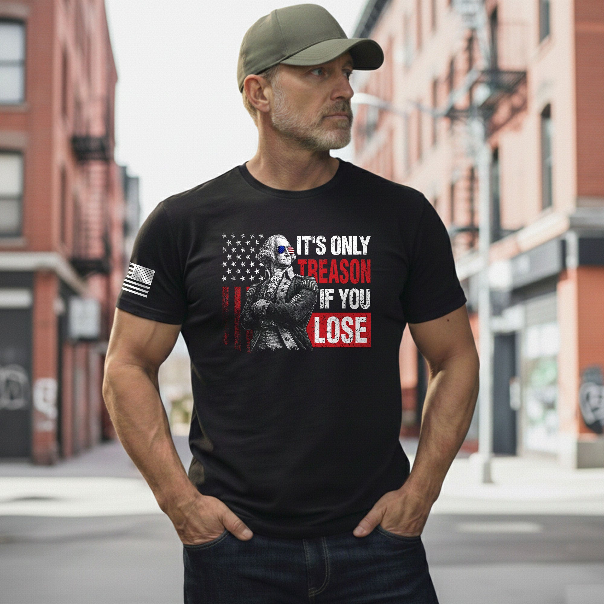 George Washington It's Only Treason If You Lose T-Shirt Patriotic 1776 US Flag Tee - Rust Field Wear