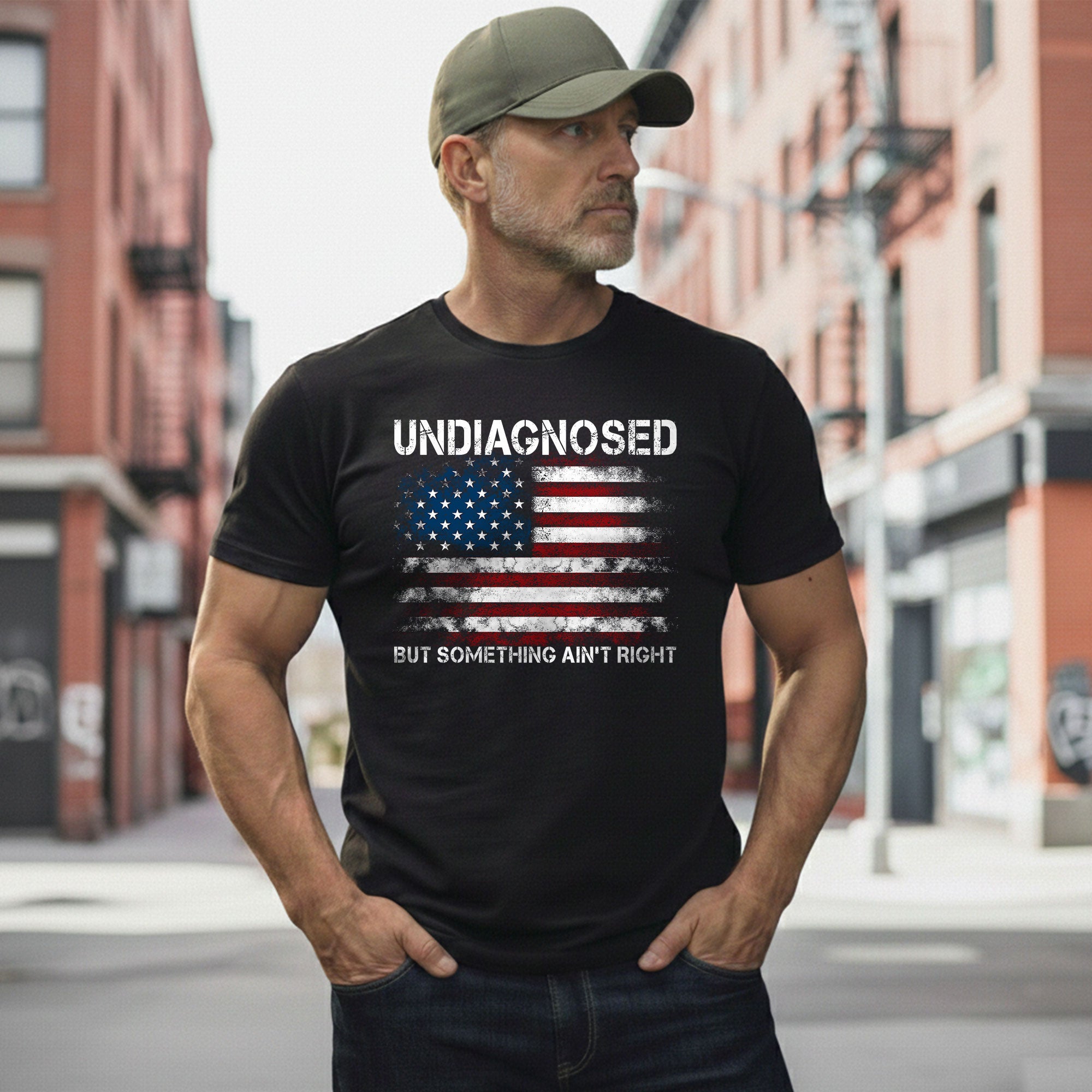 Undiagnosed But Something Ain't Right Graphic Tee Distressed USA Flag Patriotic Shirt - Rust Field Wear