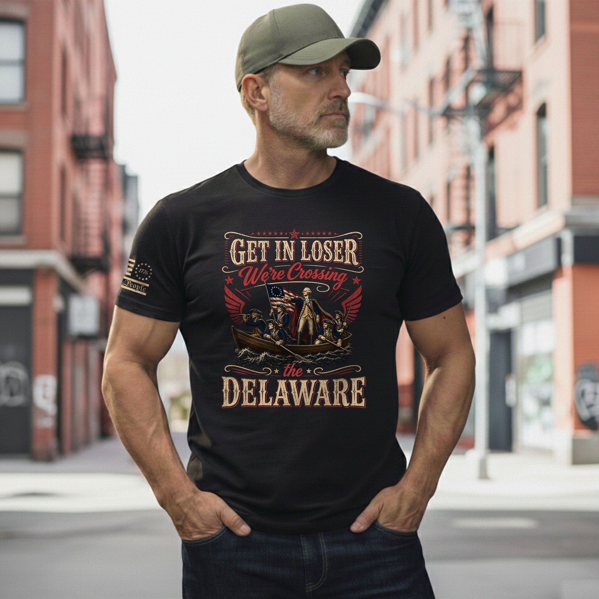 Get In Loser We're Crossing The Delaware T-Shirt Sarcastic 1776 Patriotic US Flag Gift - Rust Field Wear