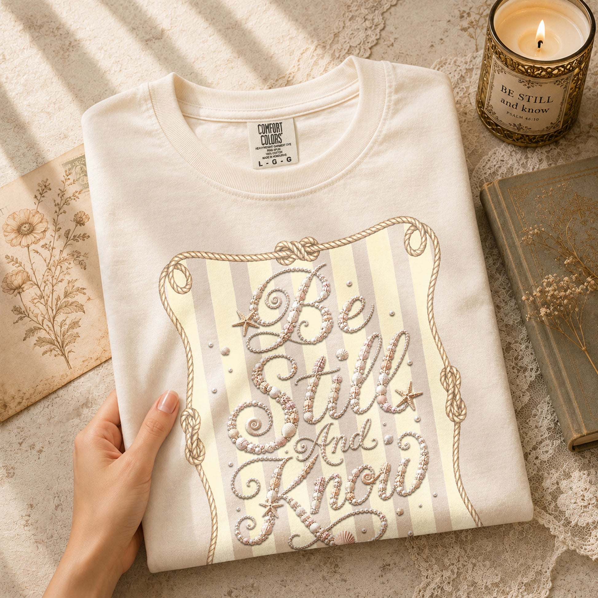 Be Still And Know Shirt Nautical Rope Coastal Beach Christian Psalm 46 10 Graphic Tee - Rust Field Wear