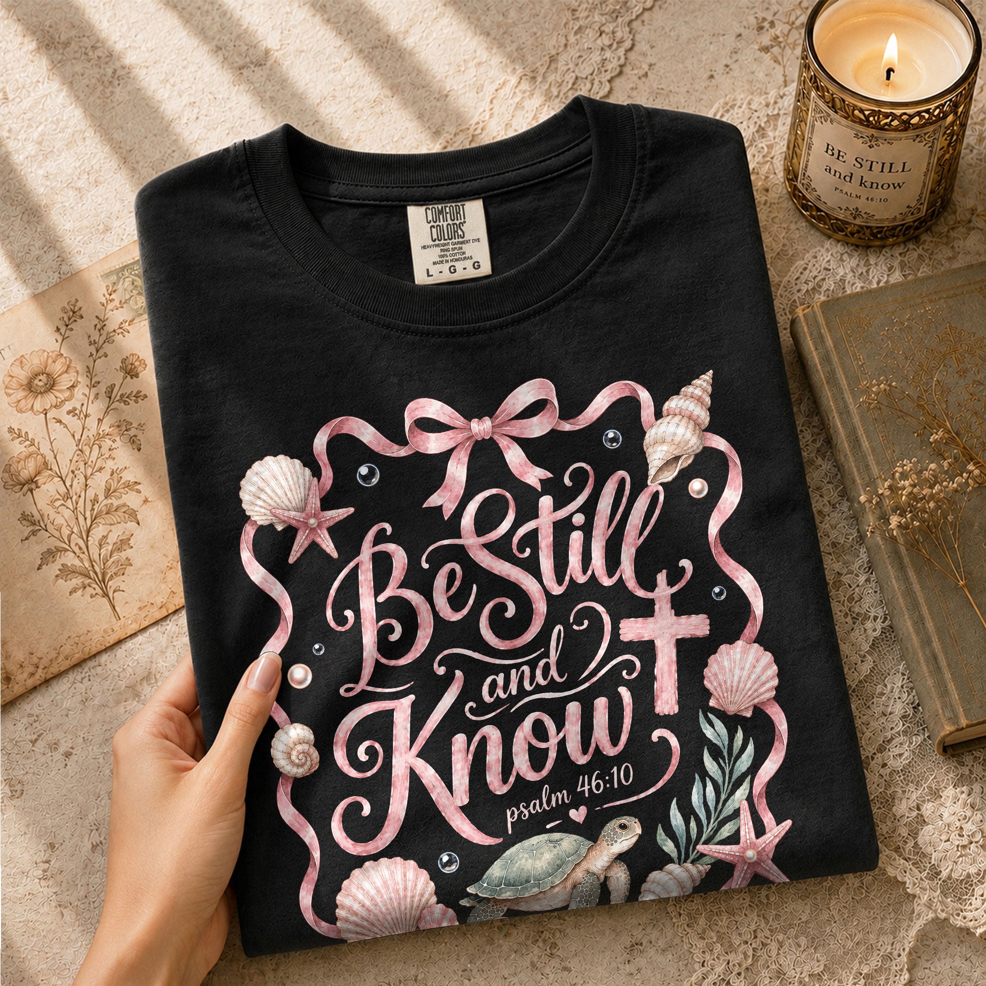 Be Still And Know Shirt Sea Turtle Beach Christian Psalm 46 10 Faith Women Graphic Tee - Rust Field Wear