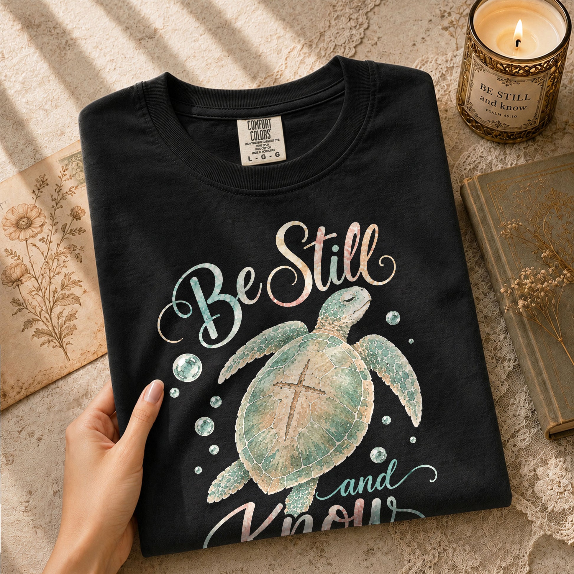 Be Still And Know Shirt Sea Turtle Cross Ocean Christian Psalm 46 10 Faith Graphic Tee - Rust Field Wear