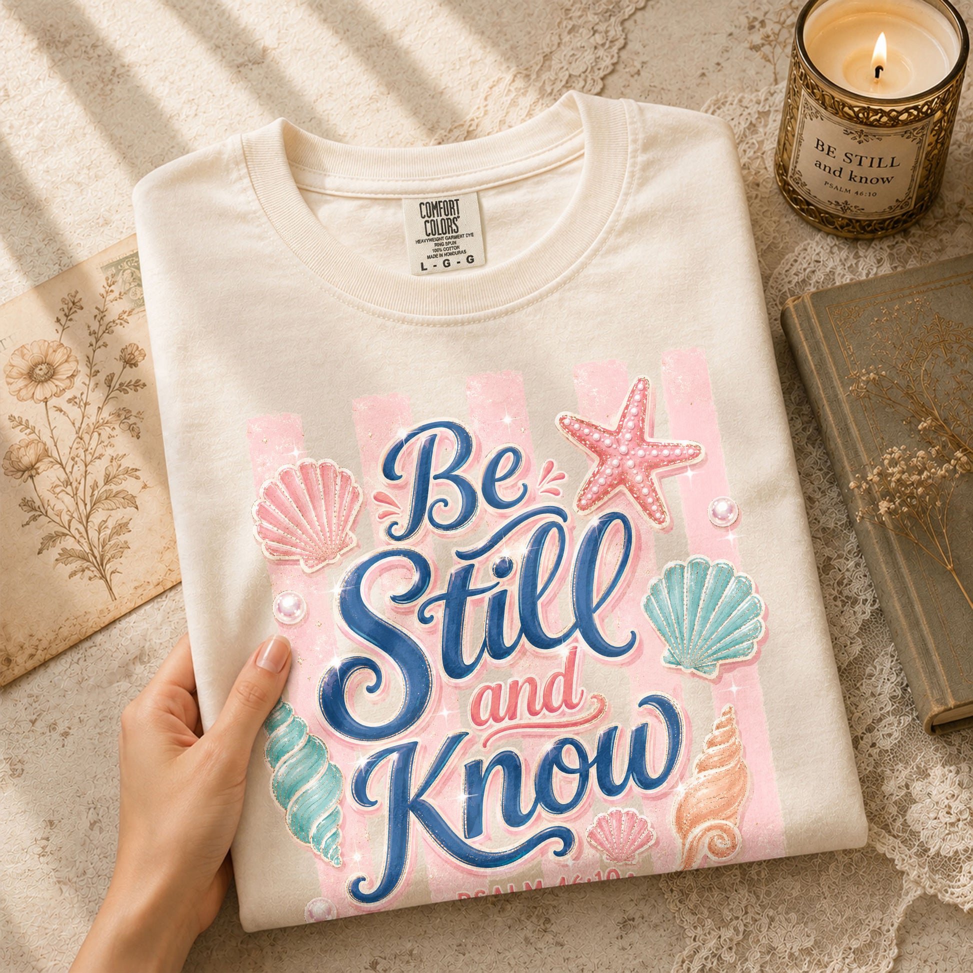 Be Still And Know Shirt Pink Stripes Beach Christian Psalm 46 10 Faith Graphic Tee - Rust Field Wear