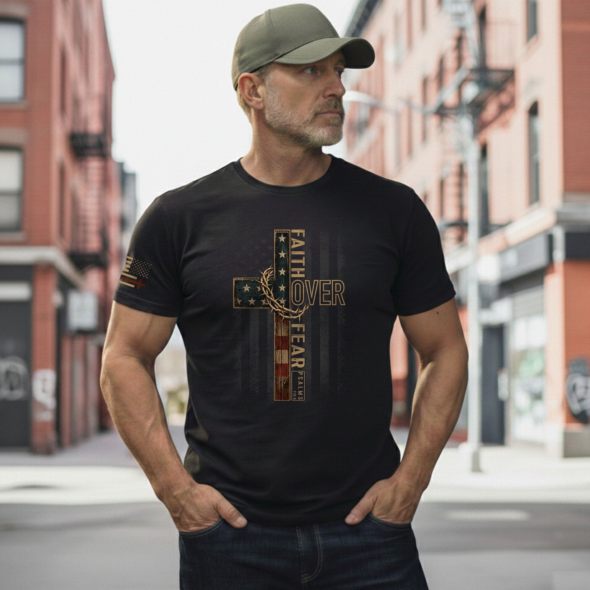 Faith Over Fear Christian Cross Shirt Patriotic Religious Graphic Tee for Believers