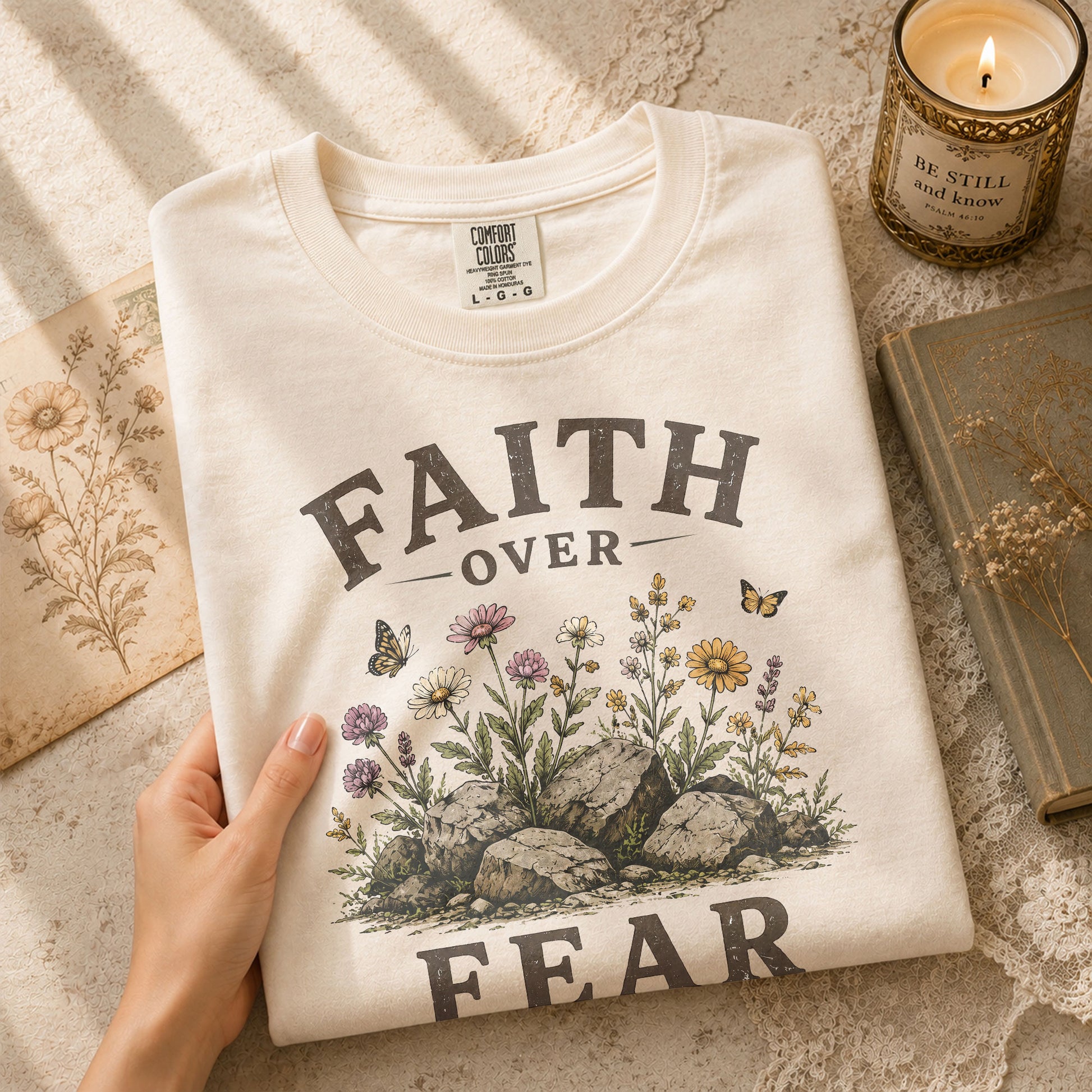Faith Over Fear Christian Shirt Floral Wildflower Women T-Shirt Psalms 118:6 Tee - Rust Field Wear