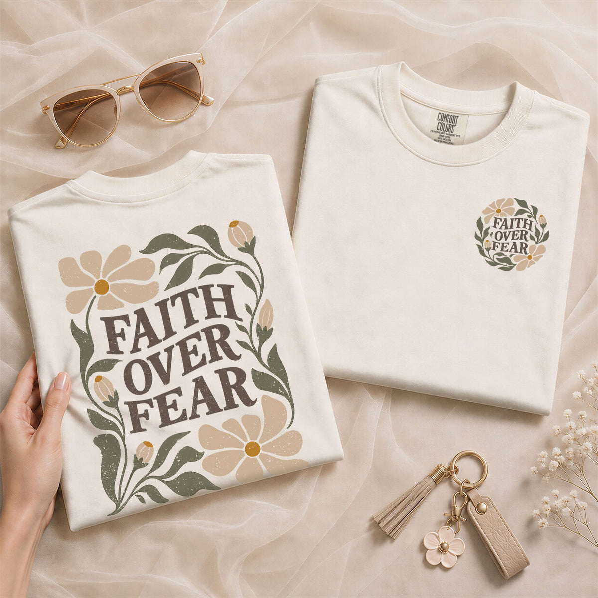 Faith Over Fear Shirt Christian Women T-Shirt Wildflower Floral Psalm 118:6 Verse Tee - Rust Field Wear