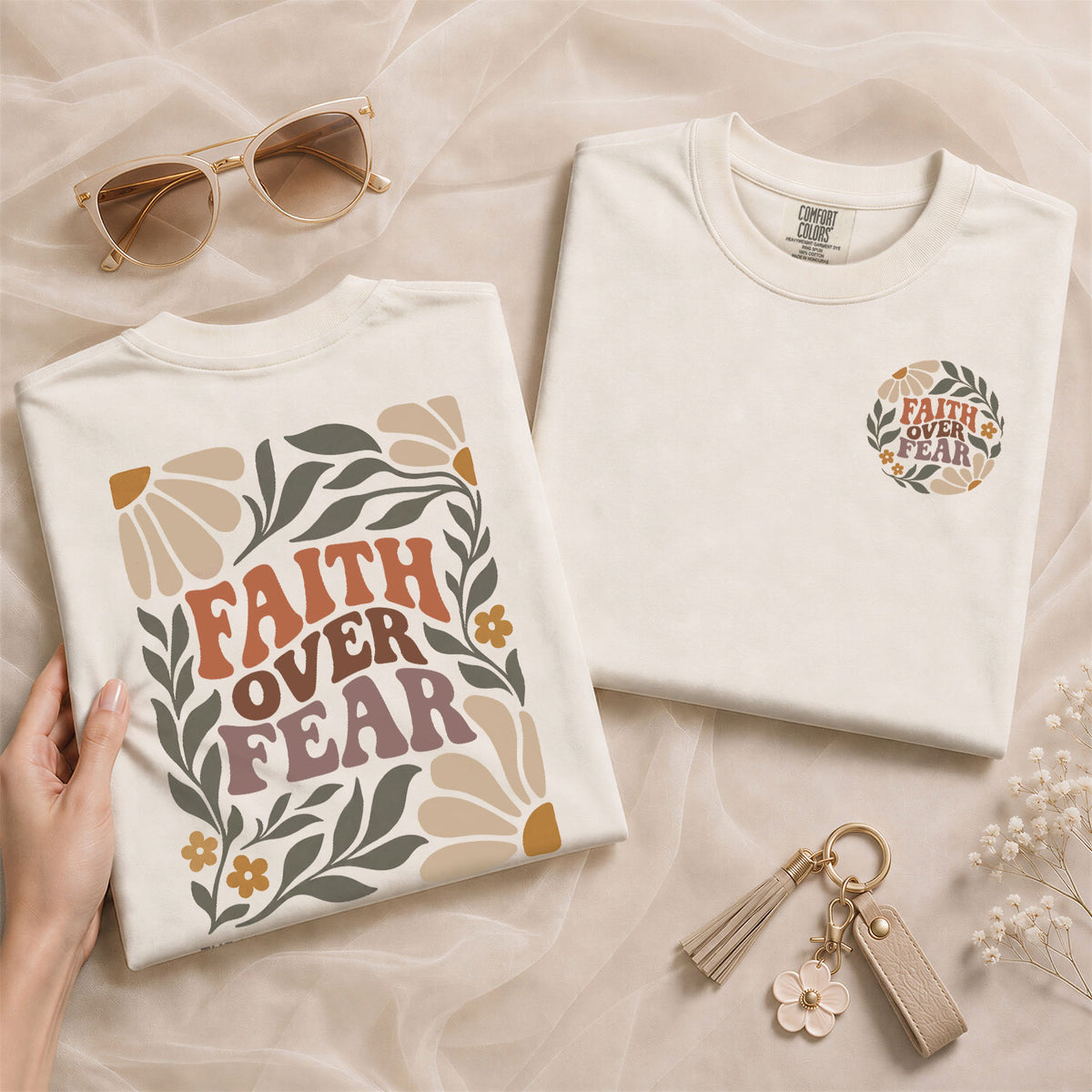 Faith Over Fear Christian Shirt Floral Bible Verse Women T-Shirt Psalms 118:6 Tee - Rust Field Wear