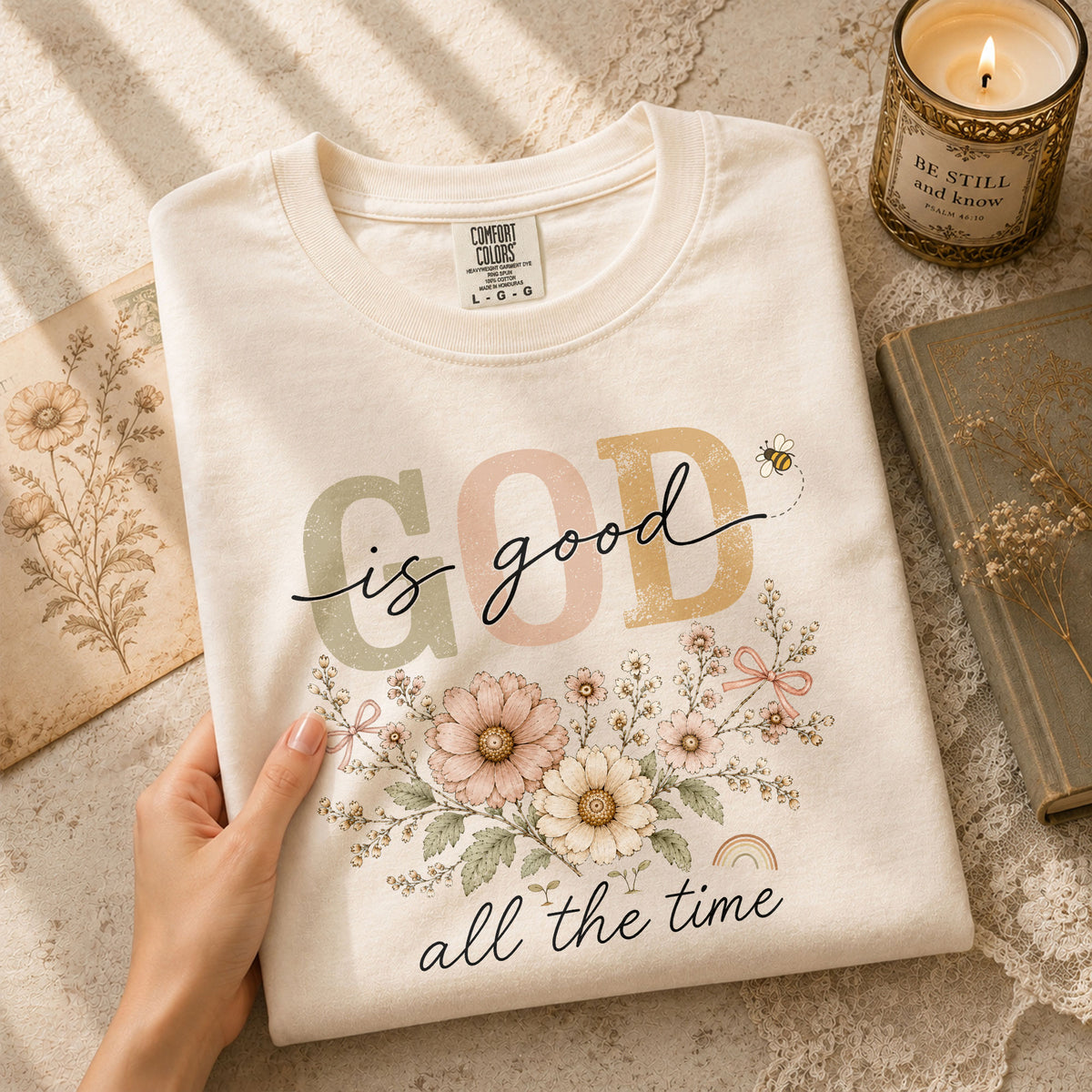 God Is Good All The Time T Shirt Christian Women Floral Bee Religious Tee Apparel - Rust Field Wear