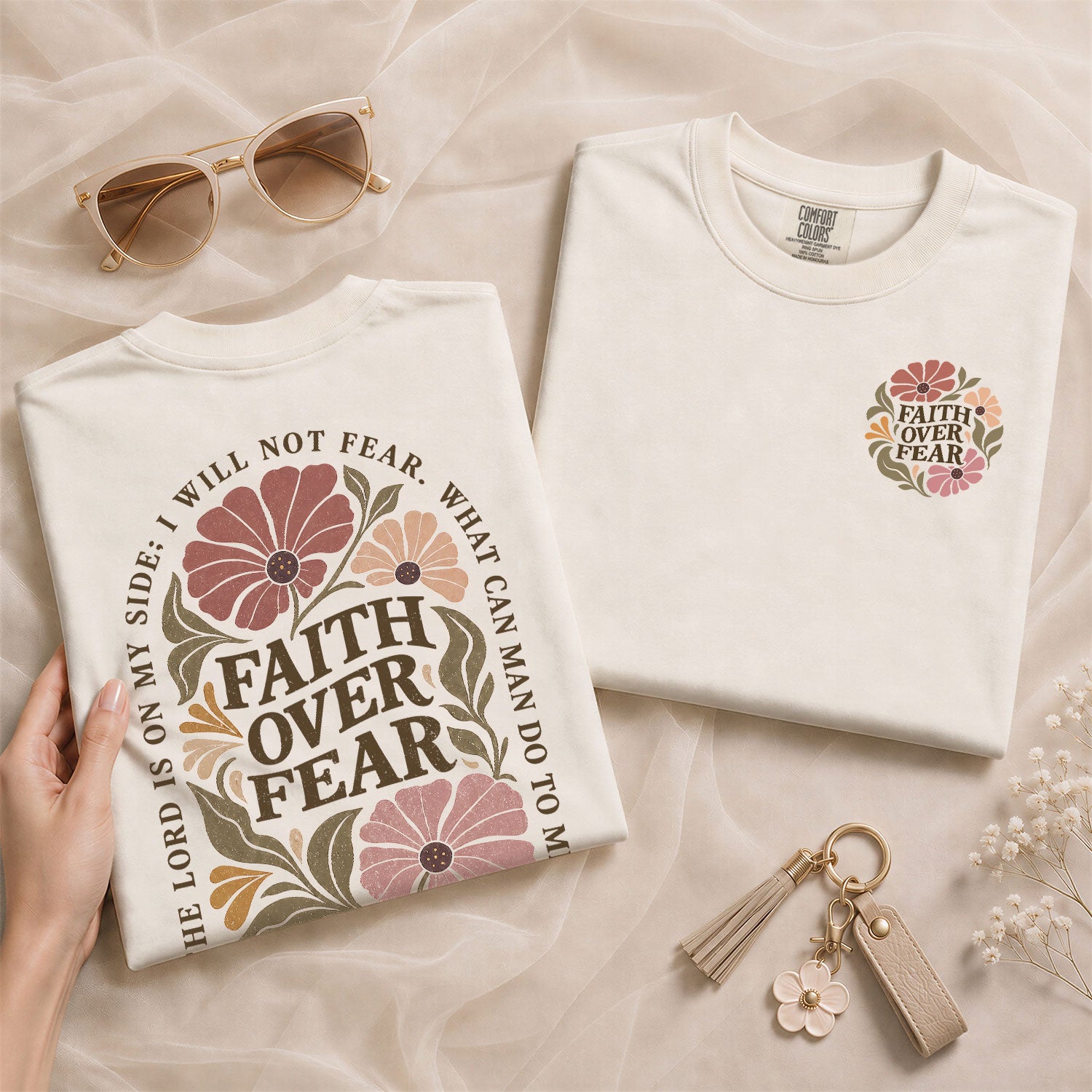 Faith Over Fear Floral Christian Women Shirt Scripture Inspired Faith Graphic Tee - Rust Field Wear