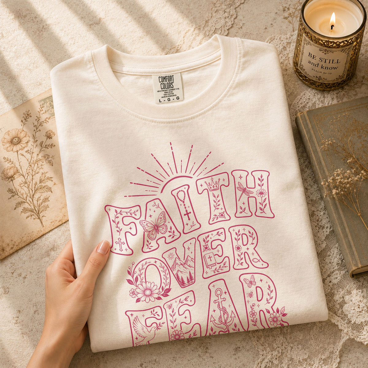 Faith Over Fear Christian Shirt Womens Bible Verse T-Shirt Psalms 118 6 Jesus Tee - Rust Field Wear