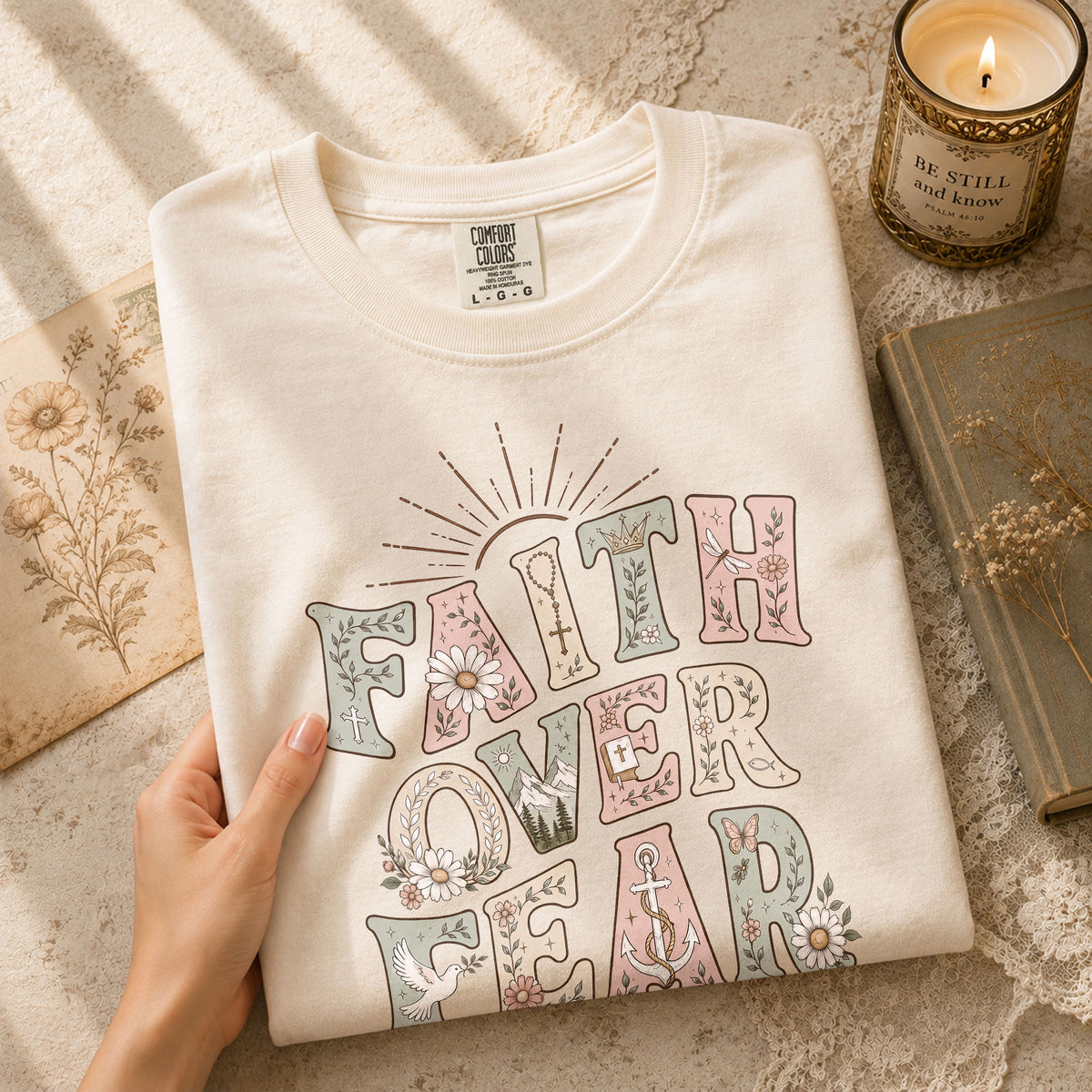 Faith Over Fear Psalms Scripture Christian Graphic Oversized Tee Shirt For Women - Rust Field Wear