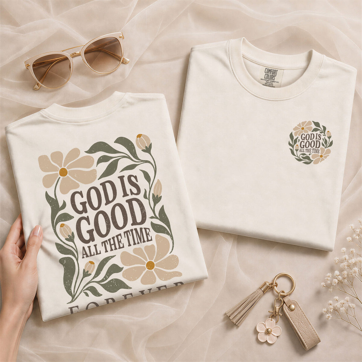 God Is Good All The Time Forever Floral Psalms 136 1 Christian T Shirt Apparel Women - Rust Field Wear