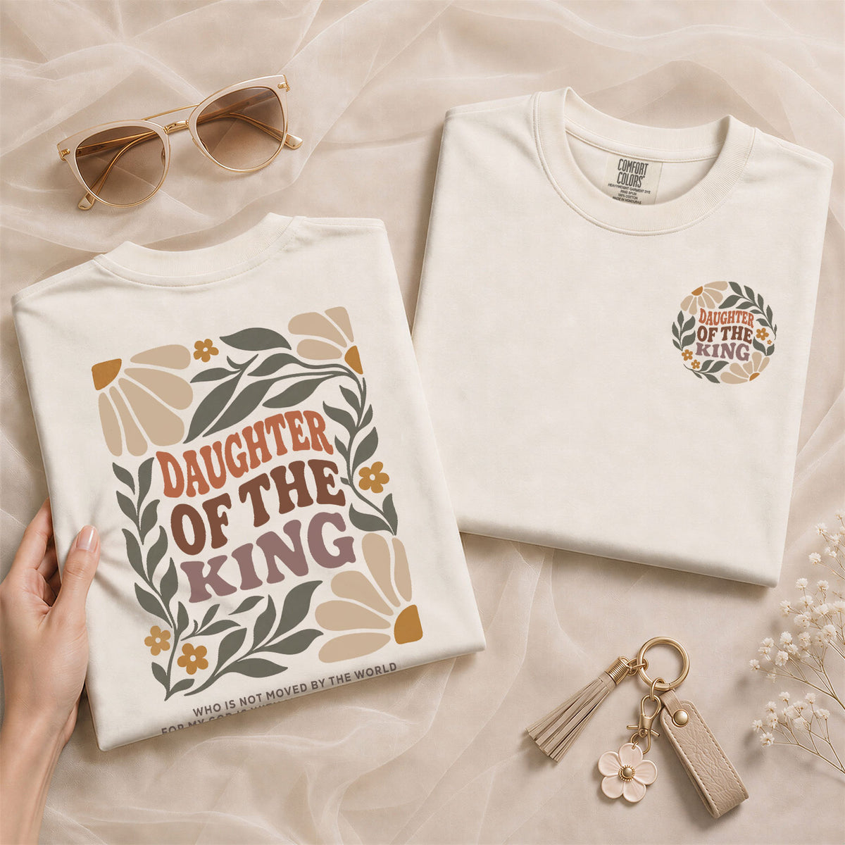 Daughter Of The King Retro Floral 2 Corinthians 6 18 Christian T Shirt Apparel Women - Rust Field Wear