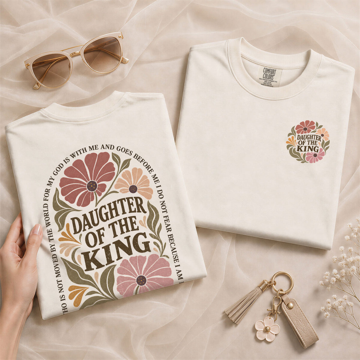 Daughter Of The King T-Shirt Christian Retro Floral Bible Verse Women Graphic Tee - Rust Field Wear
