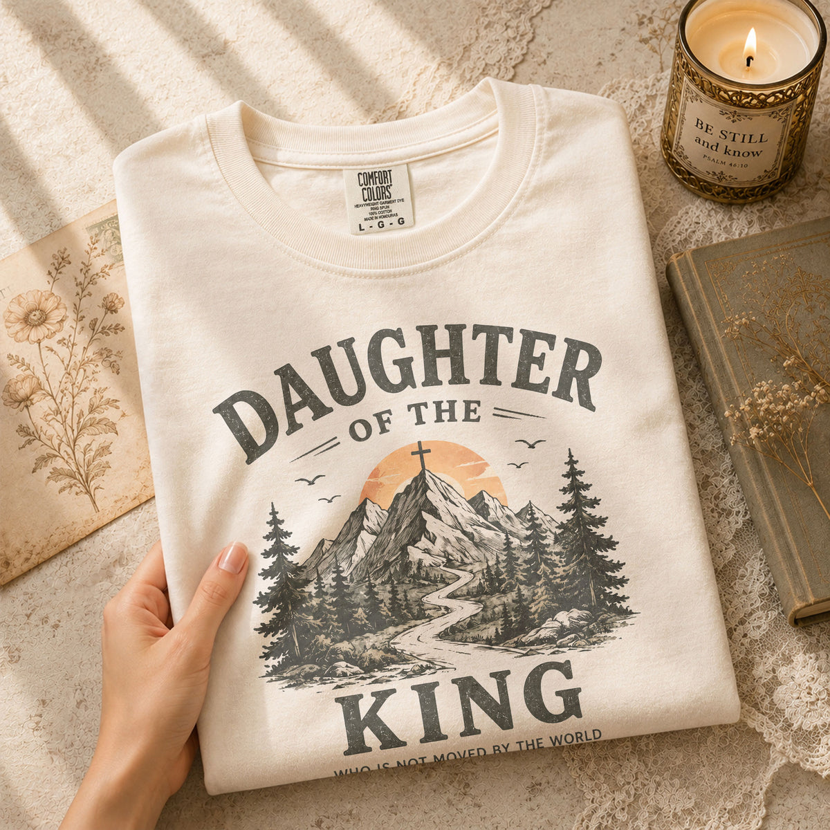 Daughter Of The King Mountain Cross 2 Corinthians 6 18 Graphic Christian T Shirt Women - Rust Field Wear