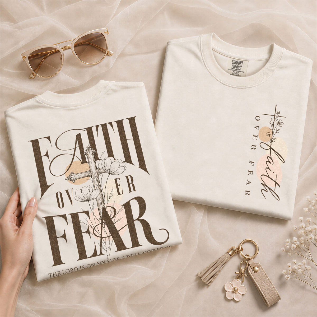 Faith Over Fear Shirt Christian Women Vintage Floral Cross Shirt Psalm 118 Bible Tee - Rust Field Wear