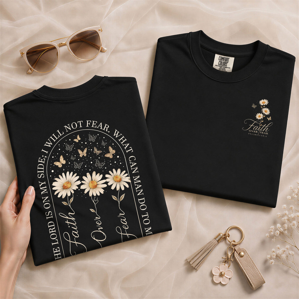 Faith Over Fear Shirt Christian Women Daisy Butterfly Shirt Psalm 118 Bible Verse Floral Tee - Rust Field Wear