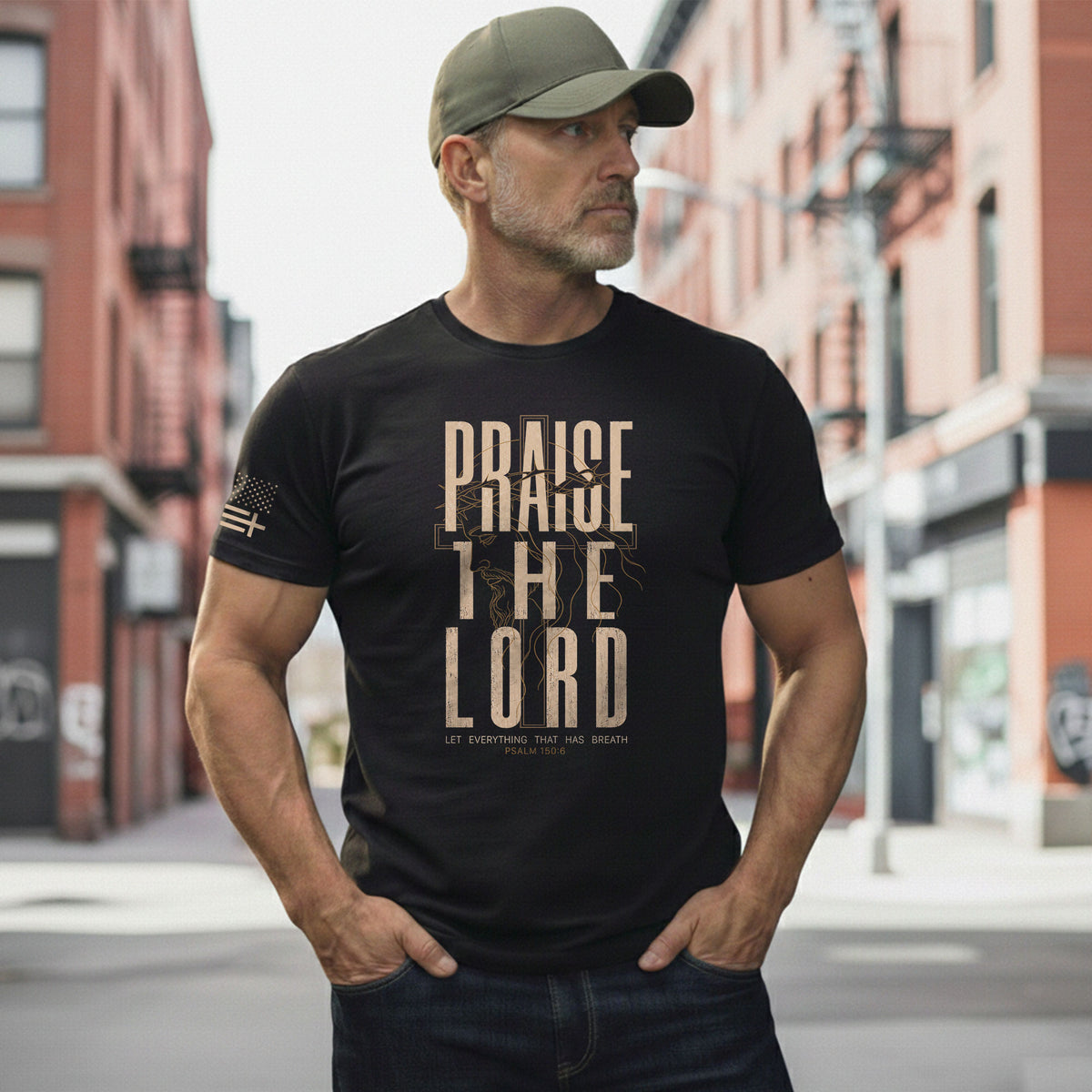 Praise The Lord Psalm 150 6 Jesus Portrait Graphic Christian T Shirt Apparel Men - Rust Field Wear