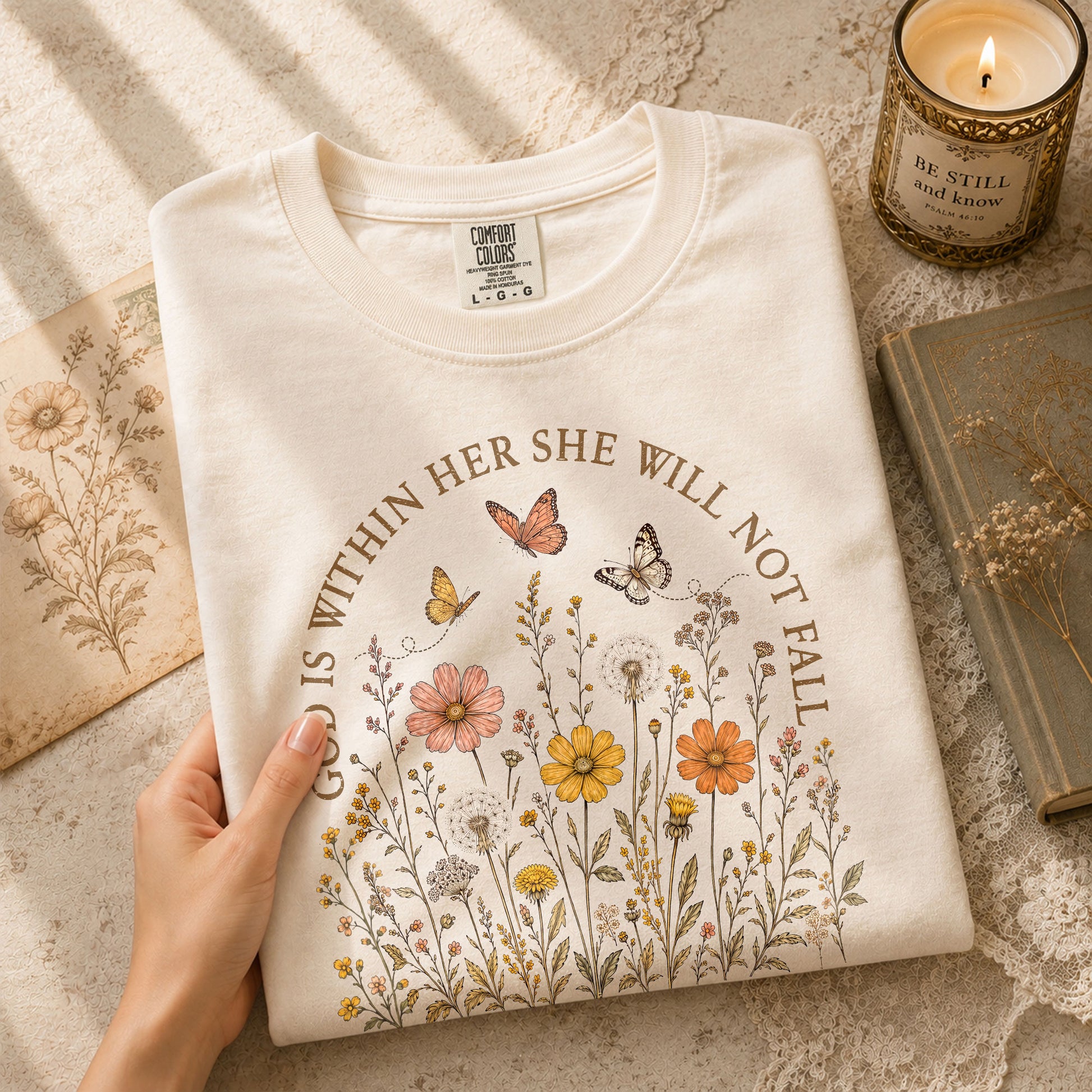 God Is Within Her She Will Not Fall Shirt Butterfly Christian Psalm 46 5 Graphic Tee - Rust Field Wear