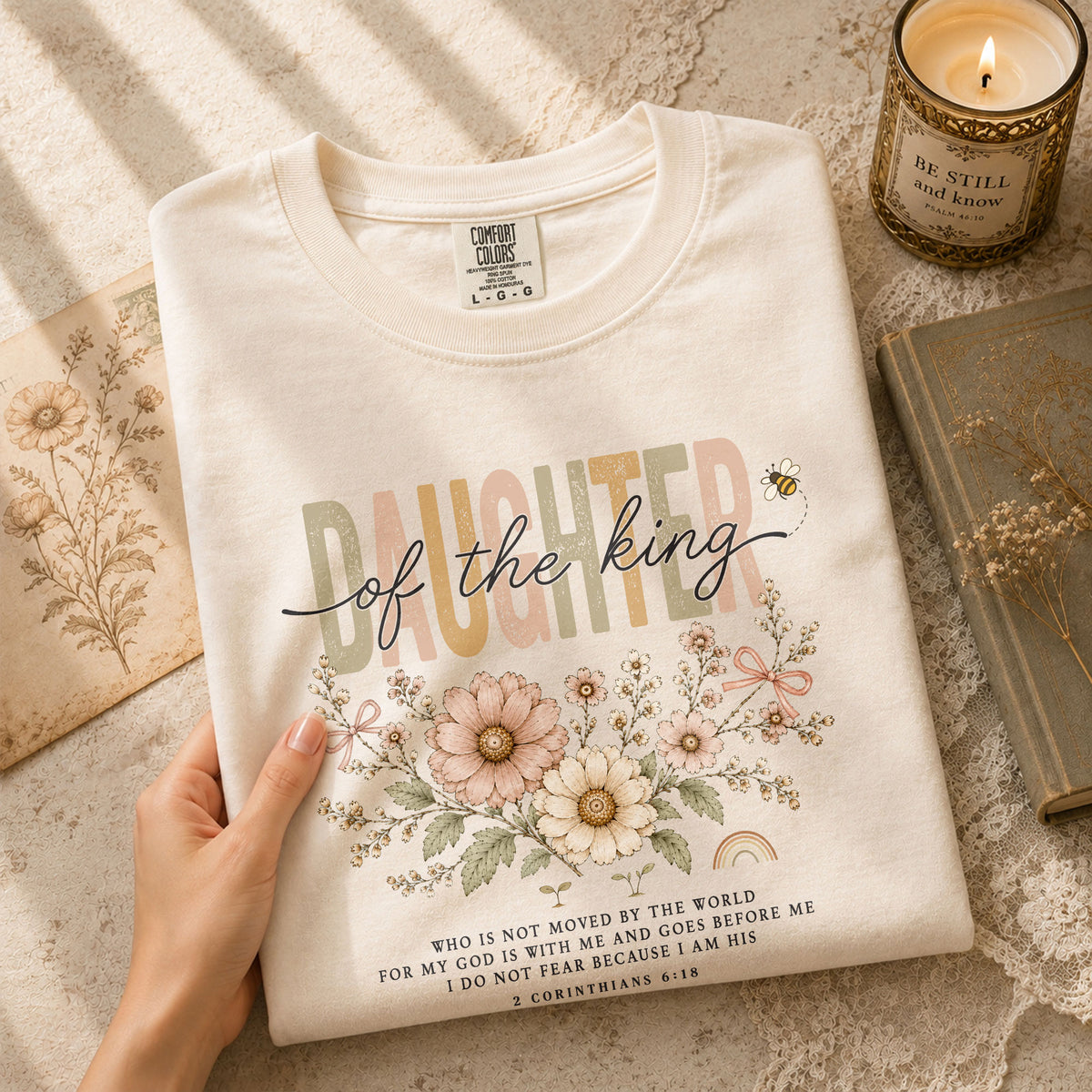 Daughter Of The King Shirt Daisy Bee Christian 2 Corinthians 6 18 Faith Graphic Tee - Rust Field Wear