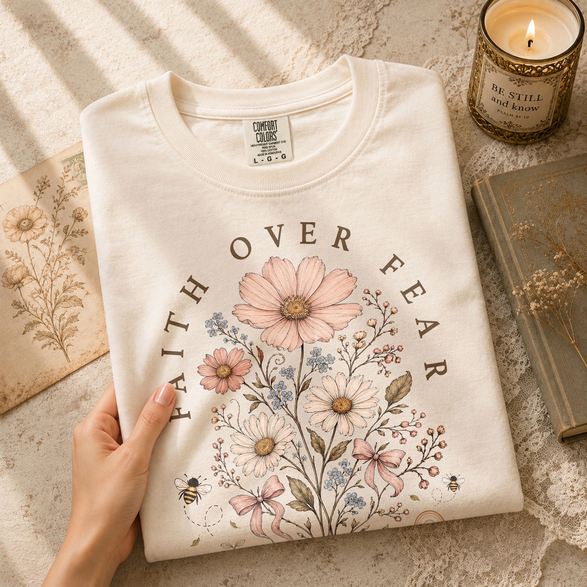 Faith Over Fear Shirt Wildflower Daisy Christian Psalm 118 6 Bible Verse Graphic Tee - Rust Field Wear
