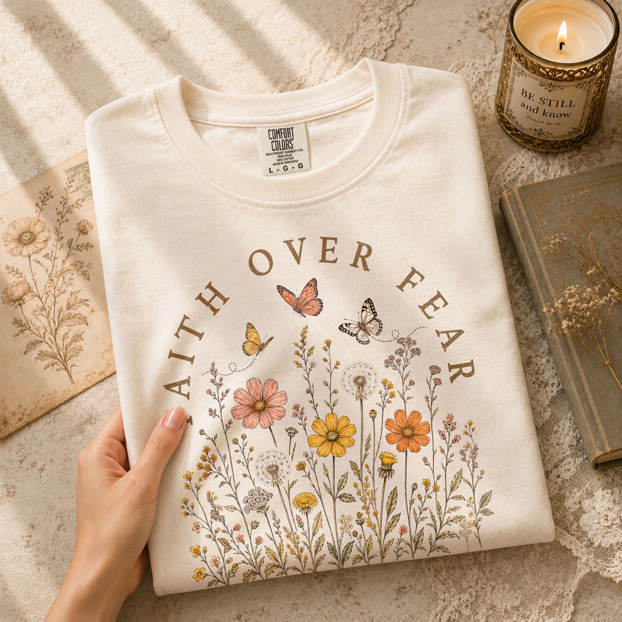 Faith Over Fear Shirt Butterfly Christian Psalm 118 6 Scripture Faith Graphic Tee - Rust Field Wear