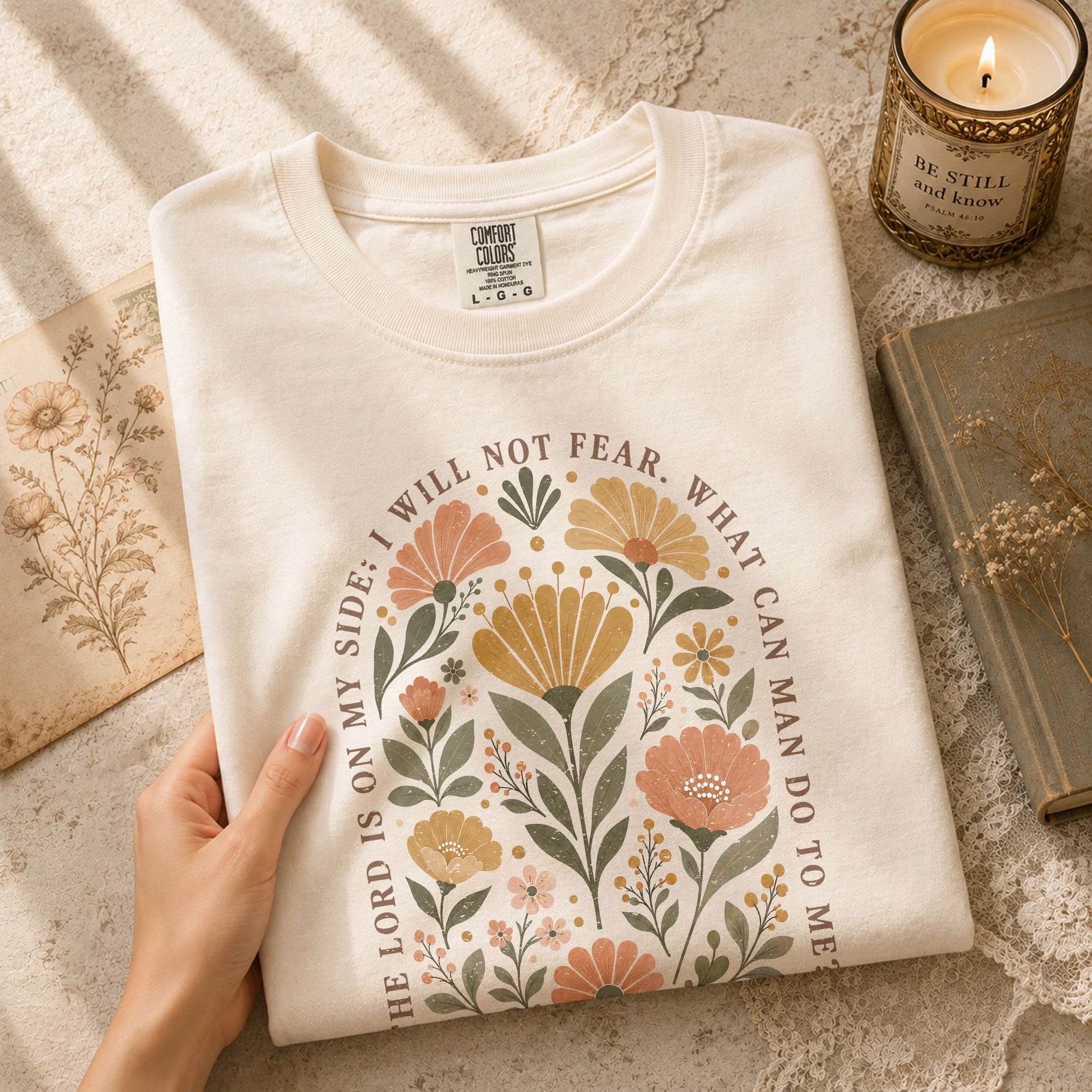 Faith Over Fear Shirt Floral Christian Psalm 118 6 Bible Verse Women Graphic Tee - Rust Field Wear