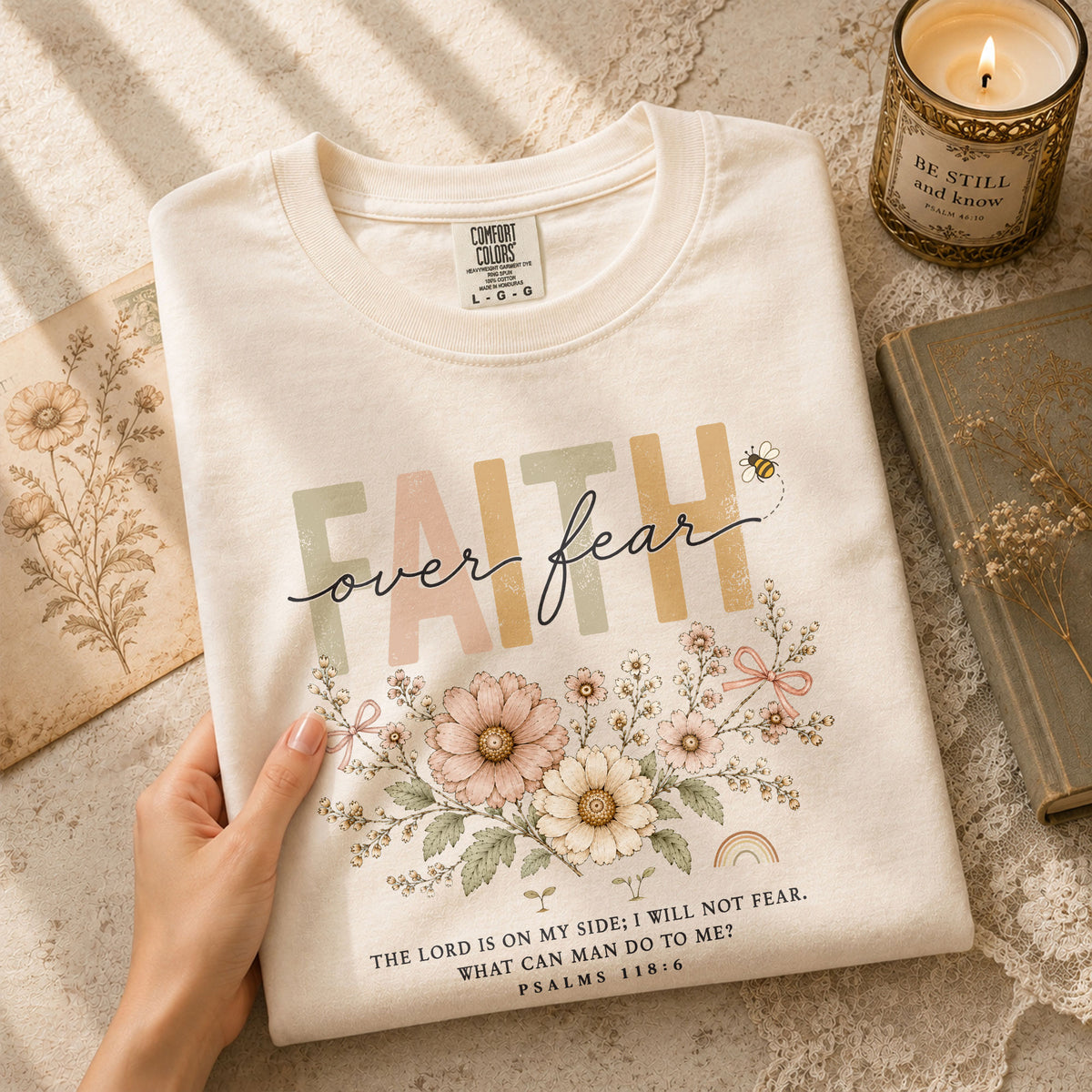 Faith Over Fear Shirt Daisy Bee Christian Psalm 118 6 Scripture Faith Graphic Tee - Rust Field Wear