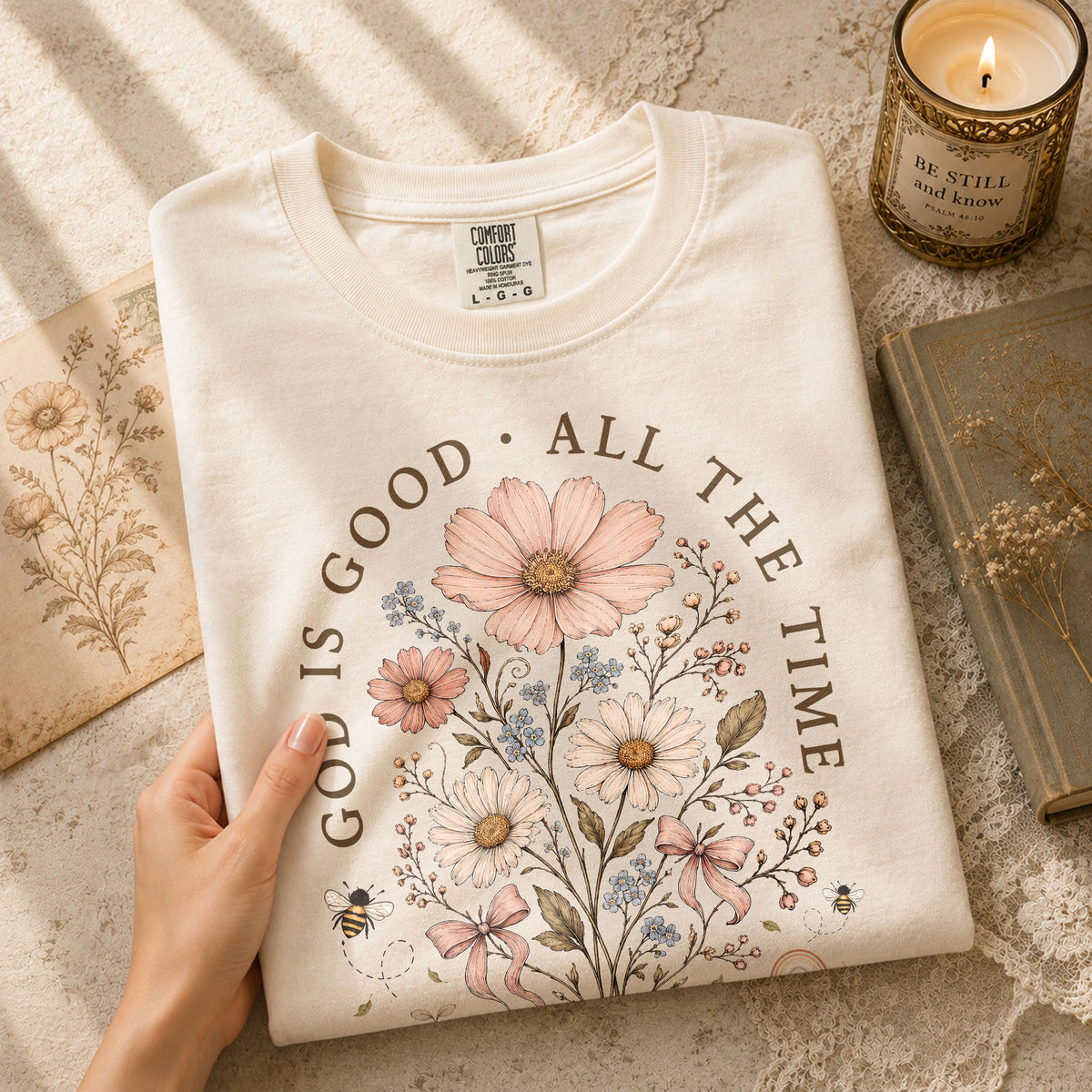 God Is Good All The Time Shirt Wildflower Christian Psalms 136 1 Faith Graphic Tee - Rust Field Wear