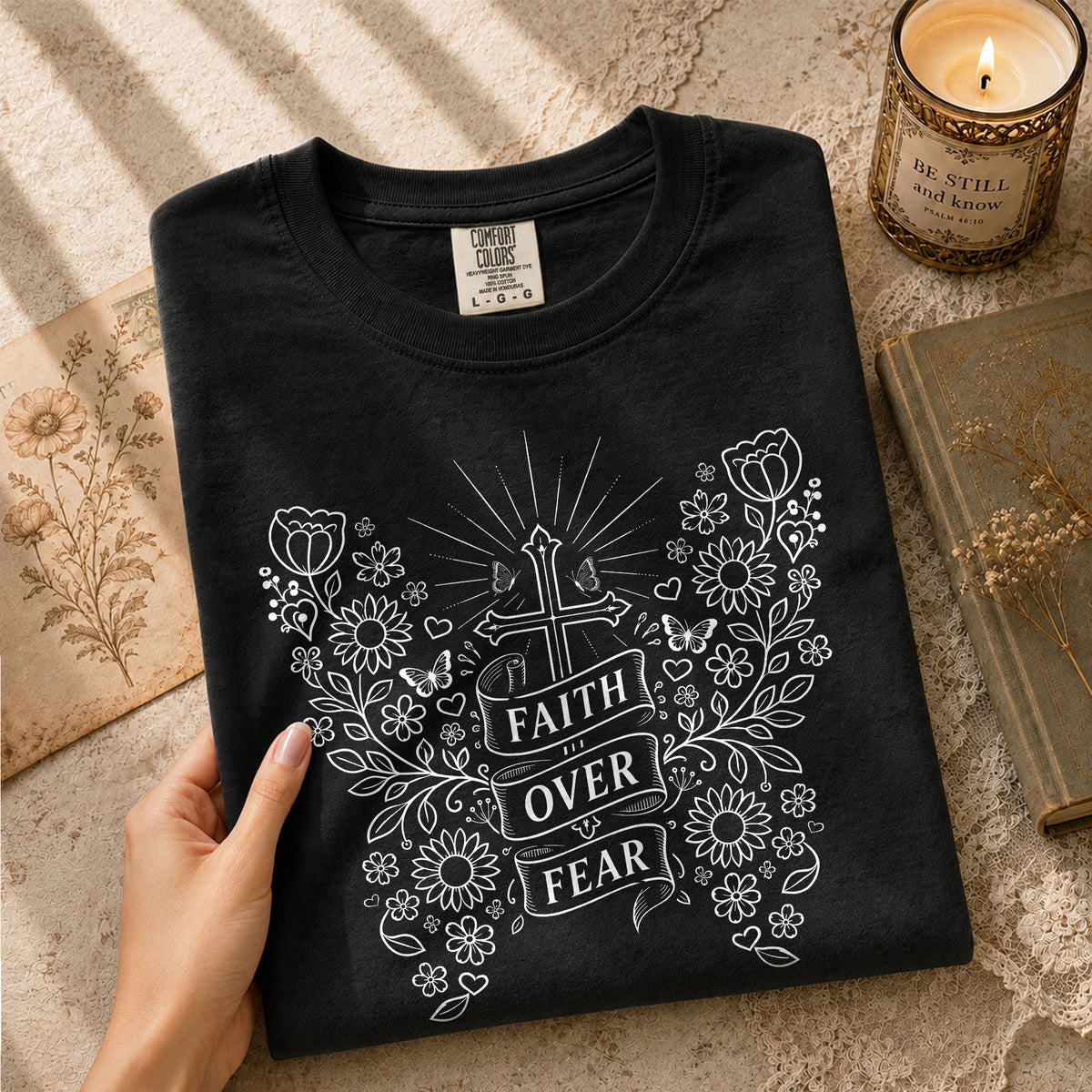 Faith Over Fear Shirt Christian Women Shirt Floral Butterfly Cross Aesthetic Jesus Tee - Rust Field Wear