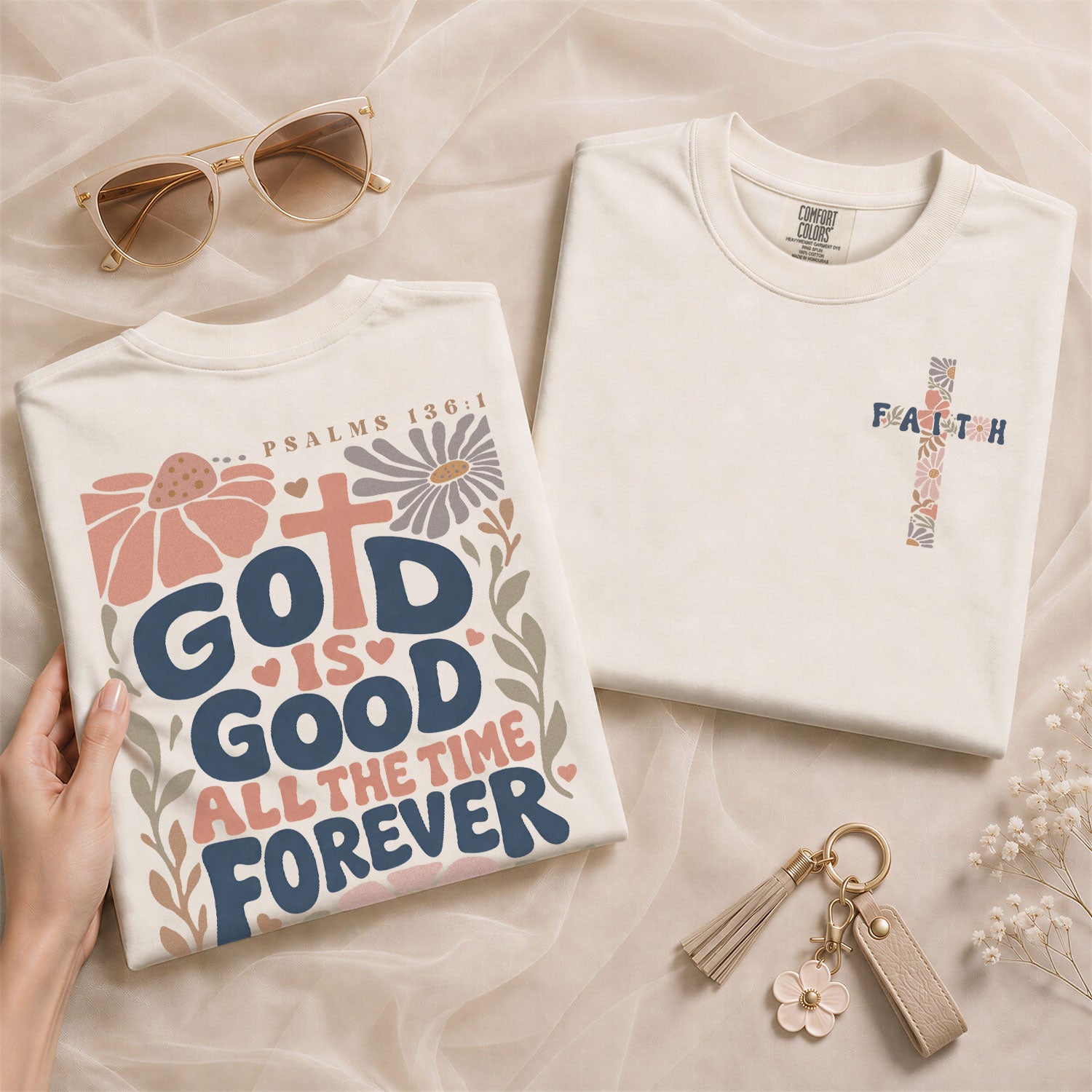 God Is Good Shirt Women Floral Christian T-Shirt Faith Psalms Bible Verse Tee Comfort - Rust Field Wear