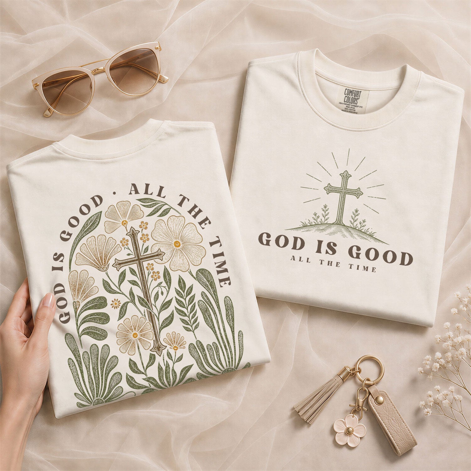 God Is Good Shirt Women Christian T-Shirt Floral Cross Faith Psalms Scripture Graphic Tee - Rust Field Wear