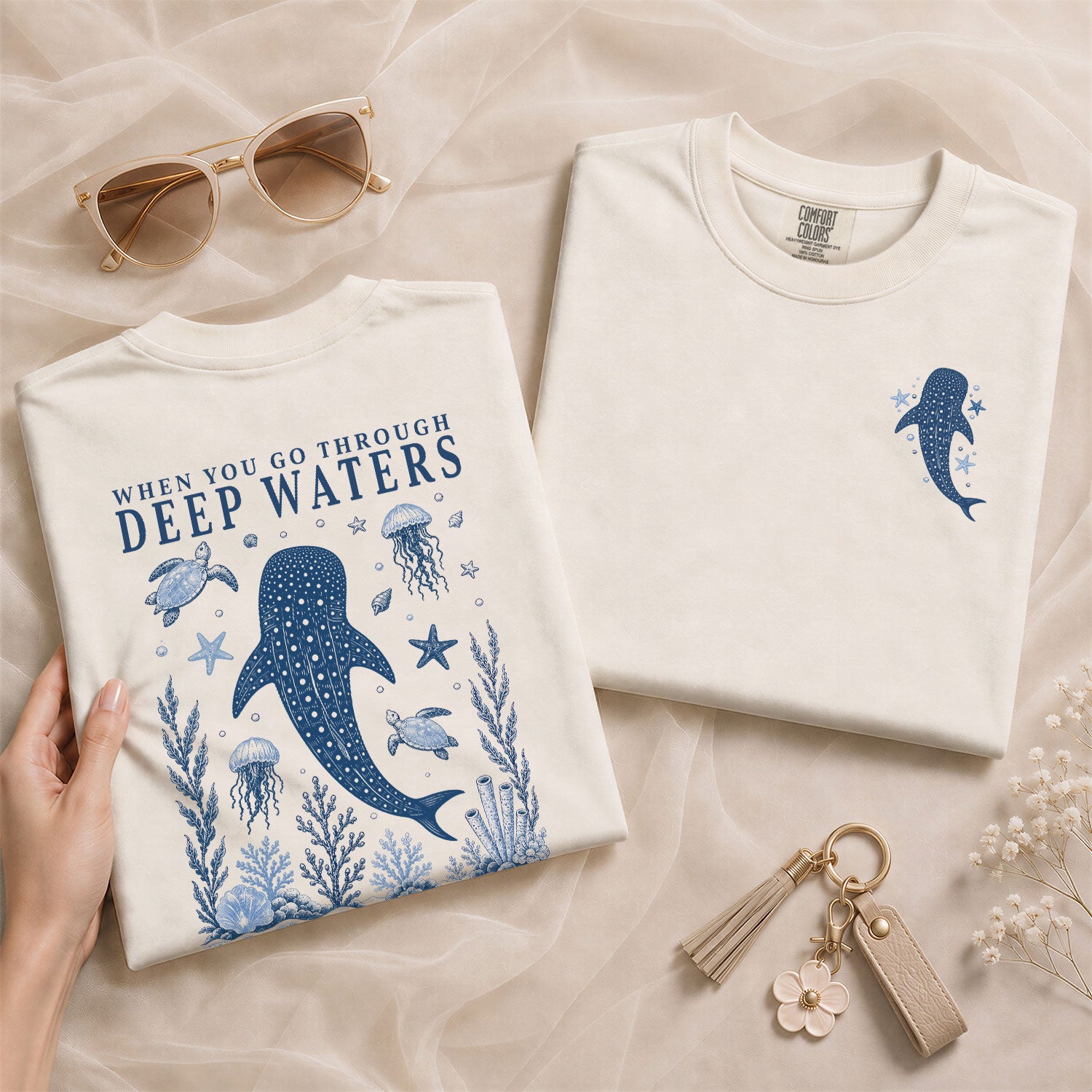When You Go Through Deep Waters Whale Isaiah 43 2 Christian Graphic Tee Shirt For Women - Rust Field Wear
