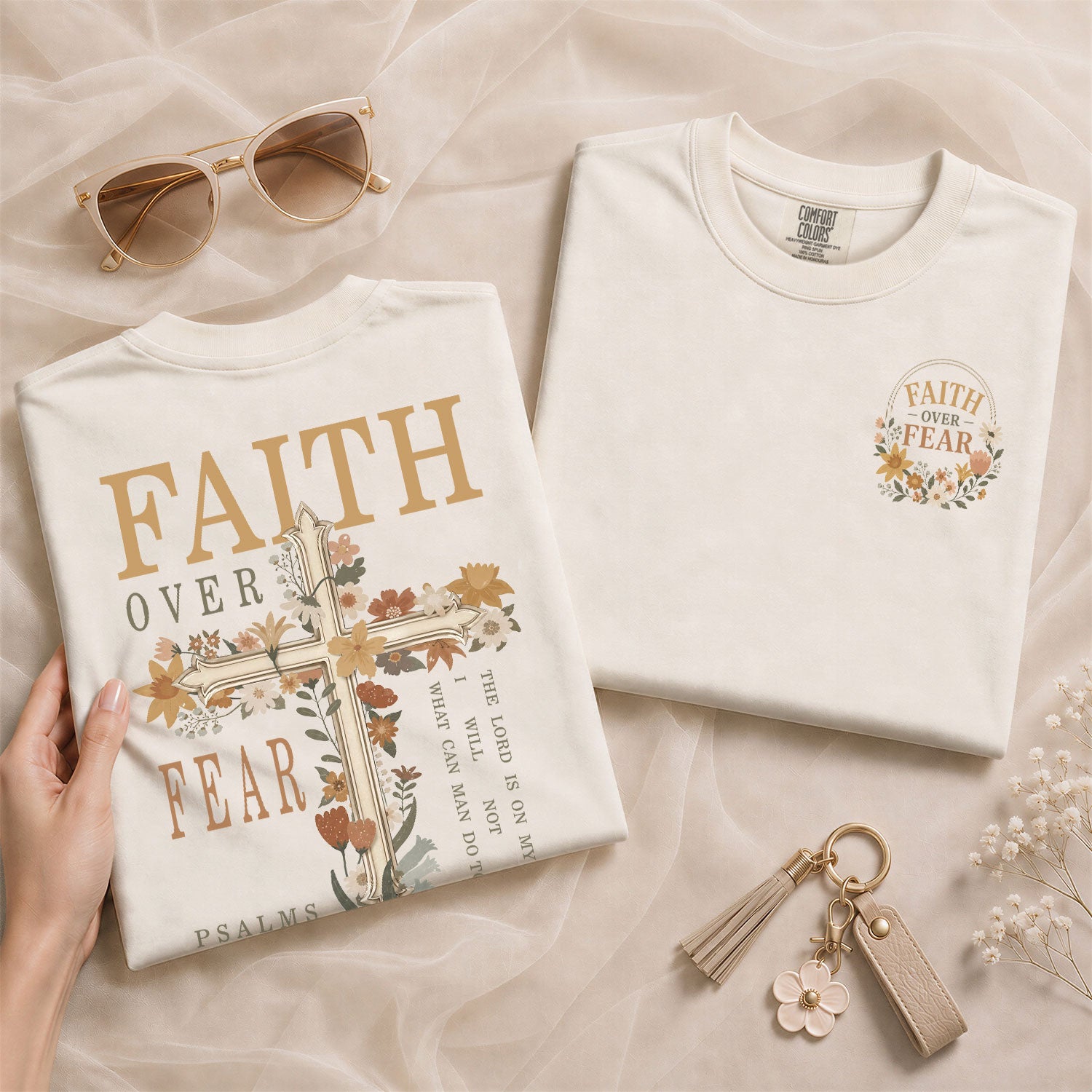 Faith Over Fear Shirt Women Vintage Floral Cross T-Shirt Psalms 118 Bible Verse Tee Tops