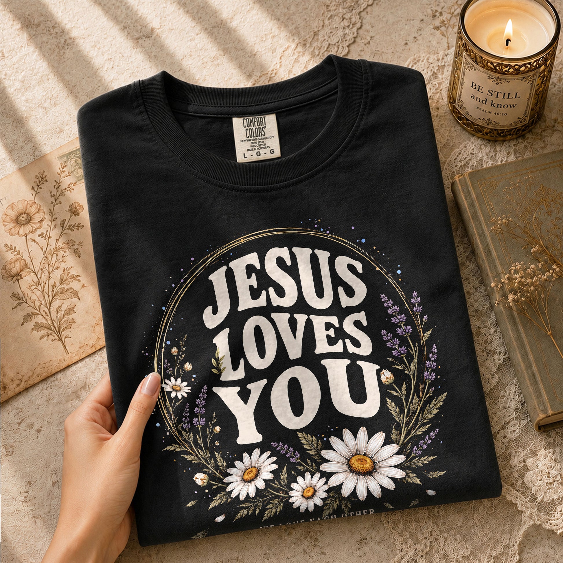 Jesus Loves You Shirt Christian Women Floral Faith T-Shirt 1 John 4:19 Daisy Tee - Rust Field Wear