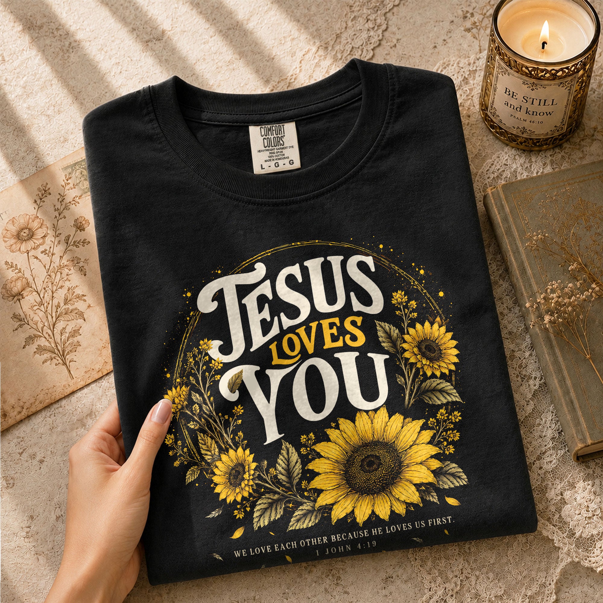 Jesus Loves You T-Shirt Christian Women Faith Shirt Sunflower Yellow Floral Graphic - Rust Field Wear