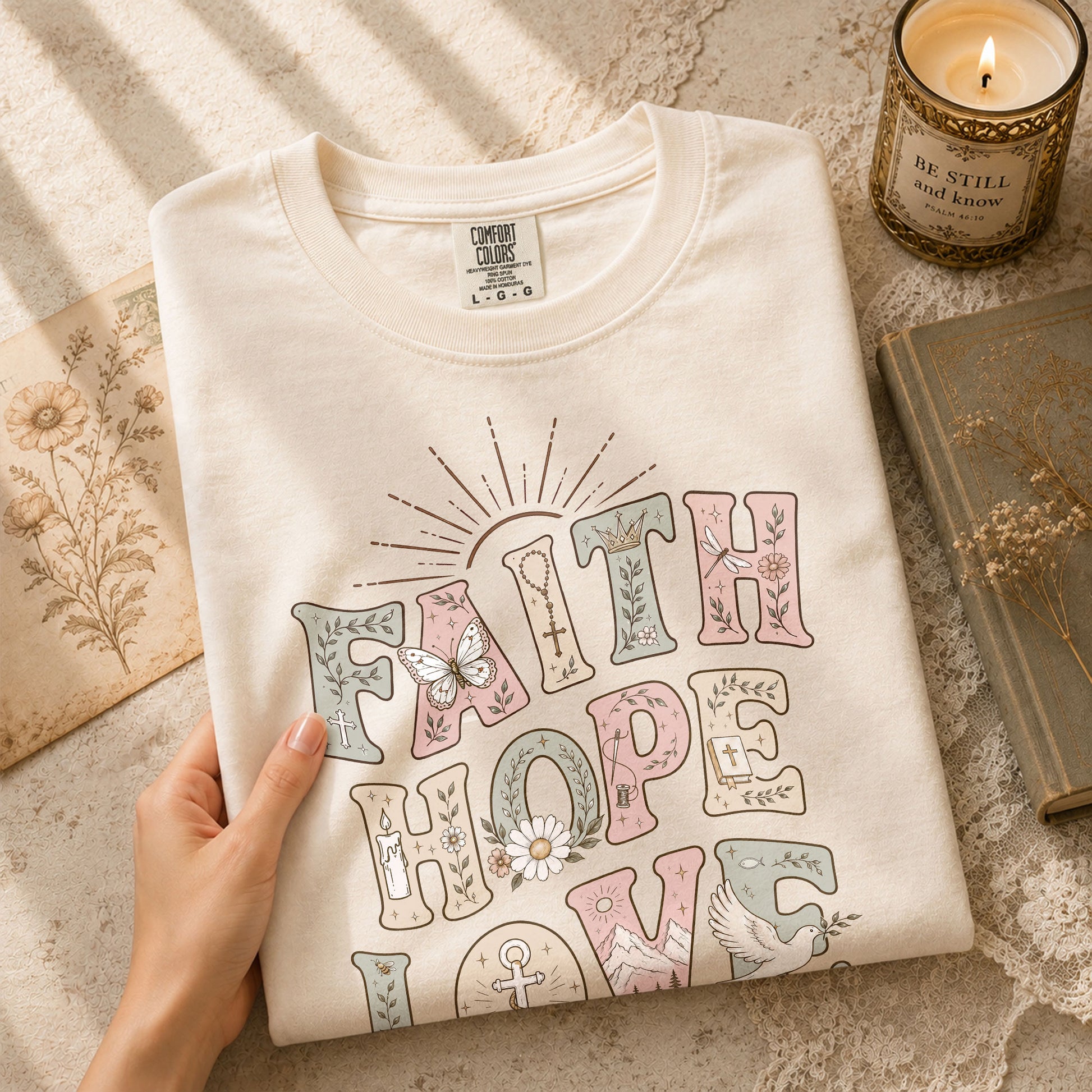 Faith Hope Love T-Shirt Christian Women Faith Shirt Aesthetic Colorful Bible Verse Tee - Rust Field Wear