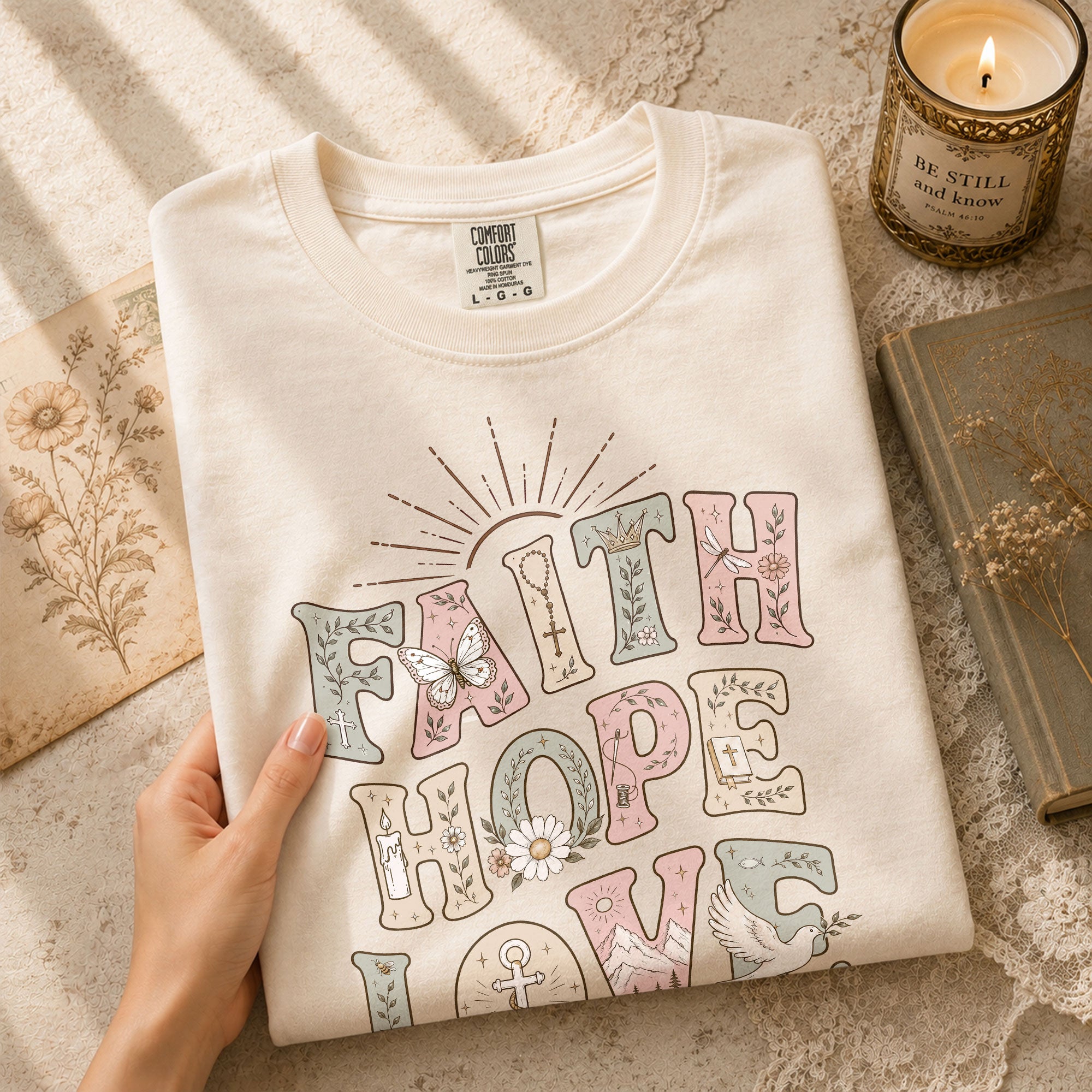Faith Hope Love T-Shirt Christian Women Faith Shirt Aesthetic Colorful Bible Verse Tee - Rust Field Wear