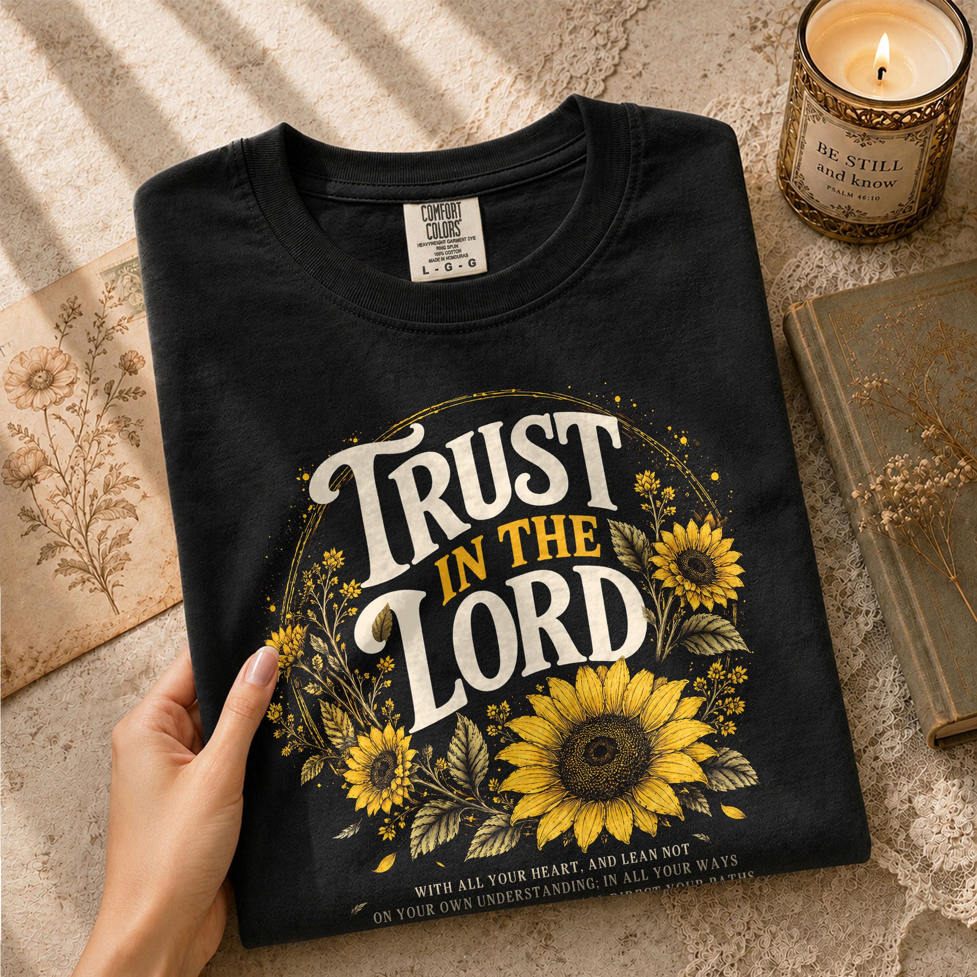 Trust In The Lord Christian Women Shirt Sunflower Faith Graphic Tee Bible Verse Aesthetic - Rust Field Wear