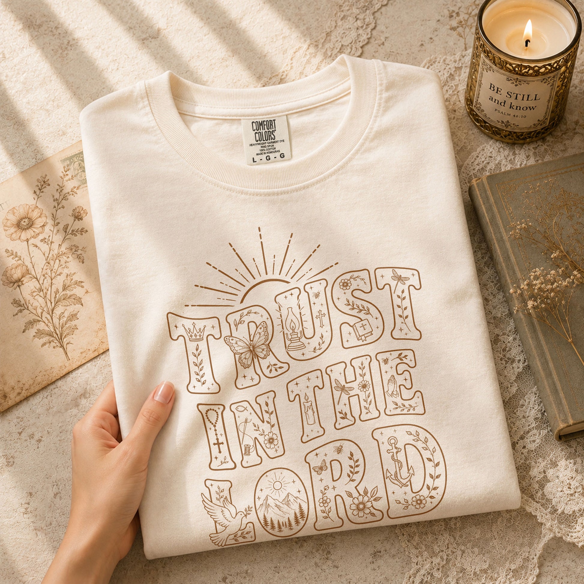 Trust In The Lord T-Shirt Christian Women Faith Shirt Aesthetic Doodle Bible Verse Tee - Rust Field Wear
