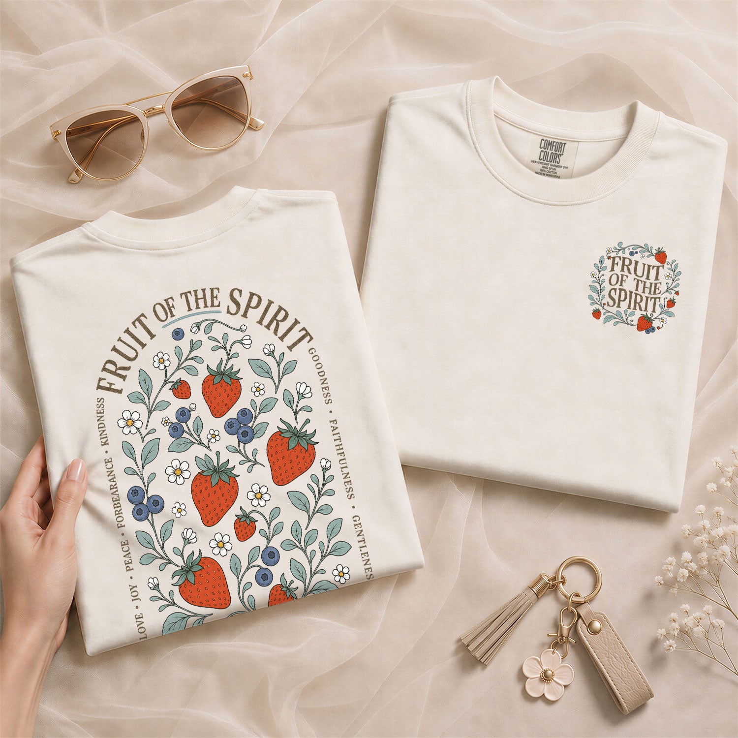 Fruit Of The Spirit Galatians Scripture Berry Cream Christian Tee For Women Apparel