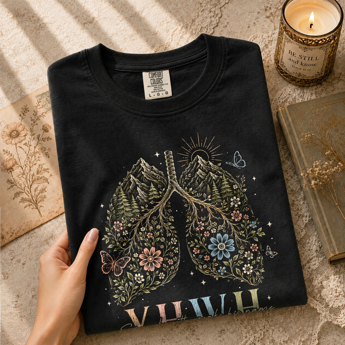 Devout Christian YHWH Lungs Nature Aesthetic Women Graphic Tee Shirt Vintage Cotton - Rust Field Wear