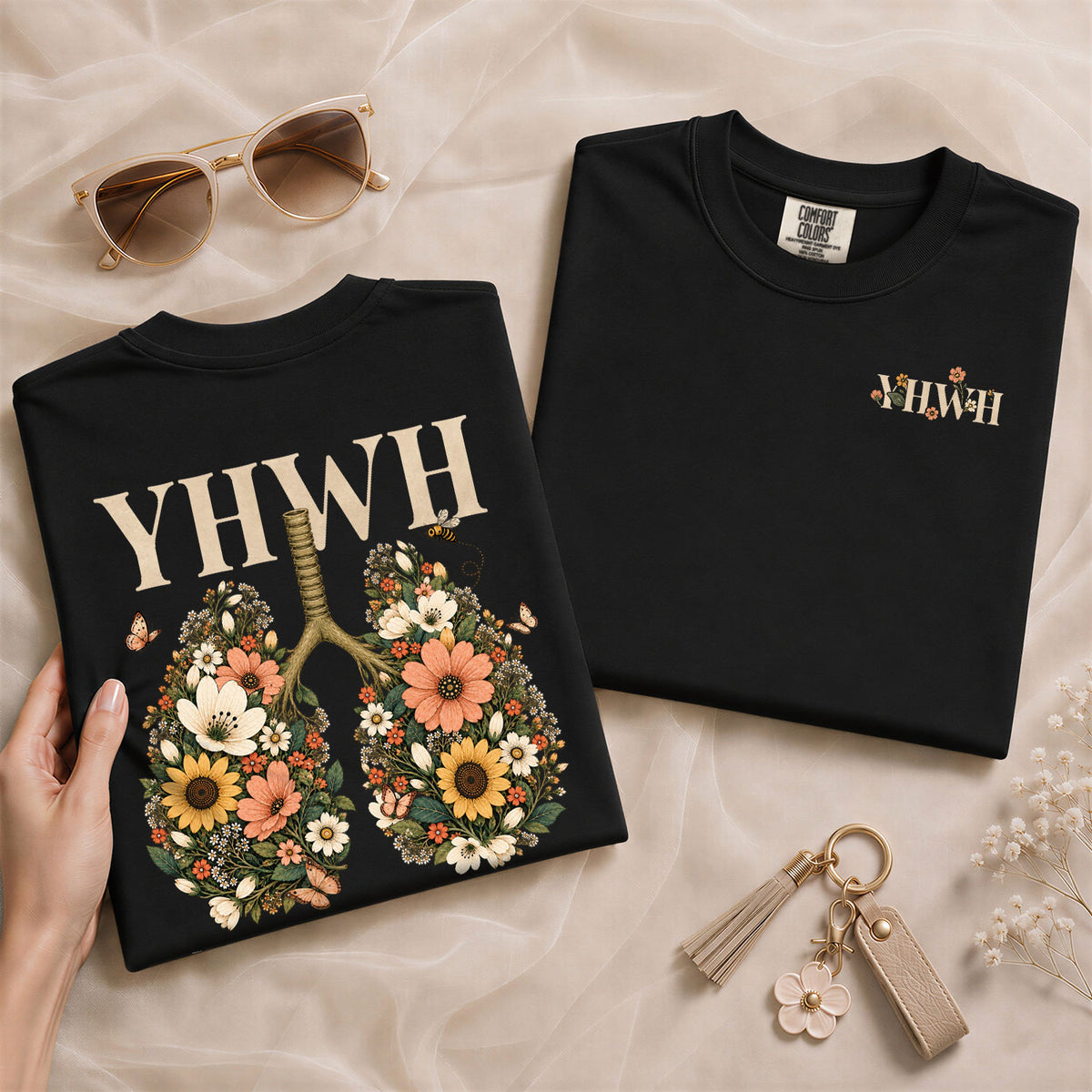 Holy Christian YHWH Floral Lungs Aesthetic Women Graphic Tee Shirt Vintage Cotton - Rust Field Wear