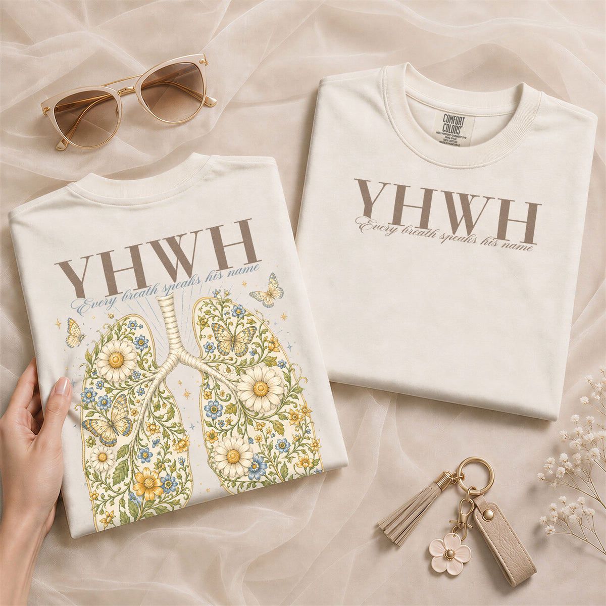Faithful Christian YHWH Lungs Floral Aesthetic Women Graphic Tee Shirt Vintage Cotton - Rust Field Wear