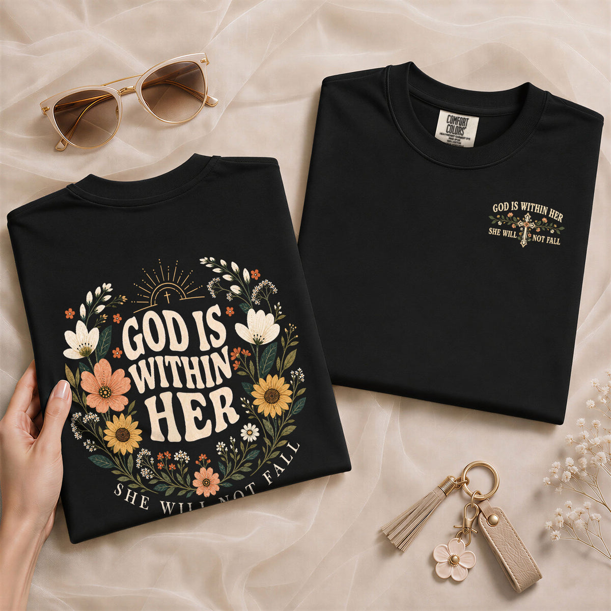 Inspirational Christian Scripture Floral Aesthetic Women Graphic Tee Shirt Retro Cotton - Rust Field Wear